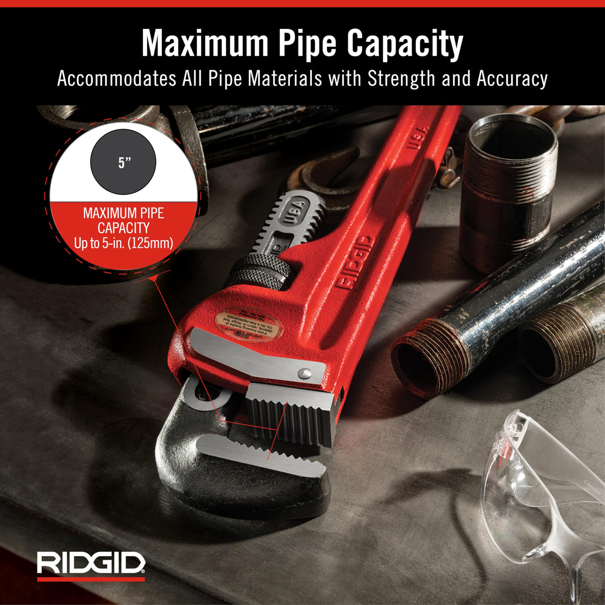 RIDGID 31035 Llave de tubo recta para servicio pesado de 36 pulgadas, Llave de fontanería de 36 pulgadas