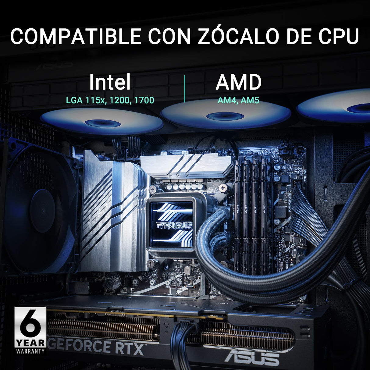 ASUS Prime LC 240 ARGB - Sistema de refrigeración líquida para CPU todo en uno con zona de contacto con la CPU y canales con aletas, bloque de agua con lentes de espejo infinito y ventiladores ARGB