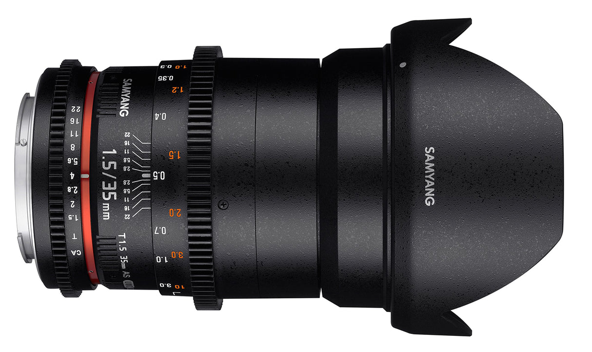 Samyang F1312908101 - Objetivo para vídeo VDSLR para Samsung NX (Distancia Focal Fija 35mm, Apertura T1.5-22 AS UMC II, diámetro Filtro: 77mm), Negro