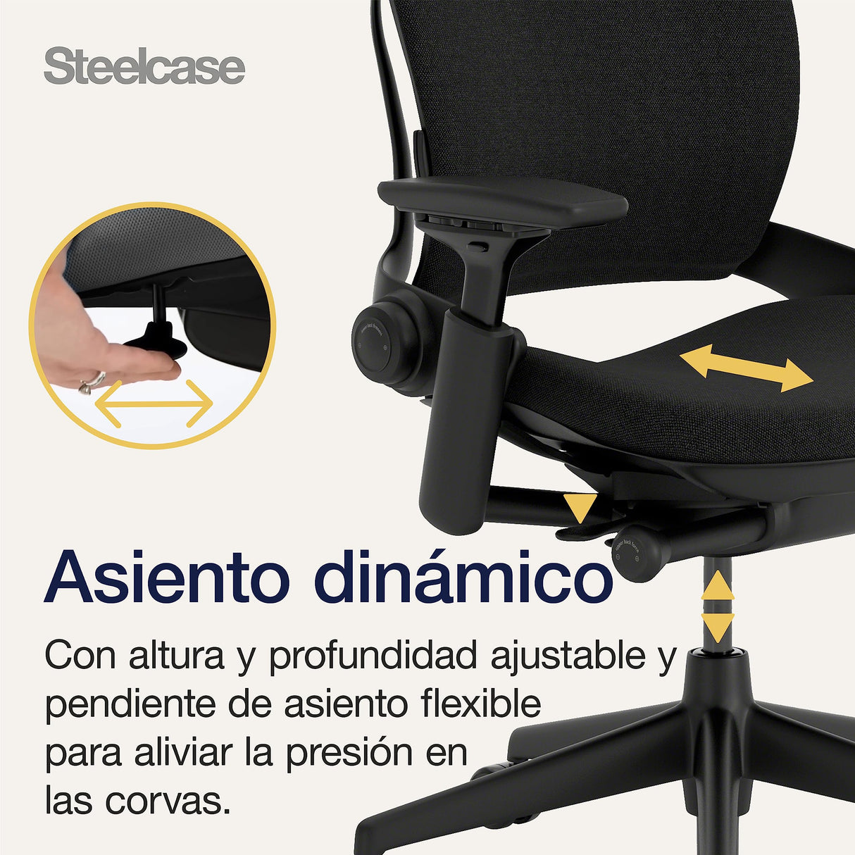 Steelcase Leap, silla de oficina ergonómica con sujeción lumbar regulable en altura y brazos regulables Ónix