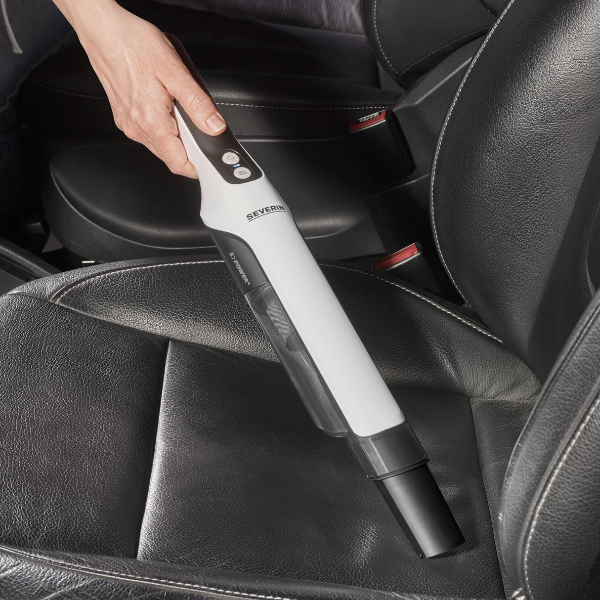 SEVERIN Aspiradora de mano sin cable, aspirador silencioso para pelos con accesorio para muebles y teclados, aspirador pequeño con batería hasta 30 min, blanco/negro mate, HV 7140
