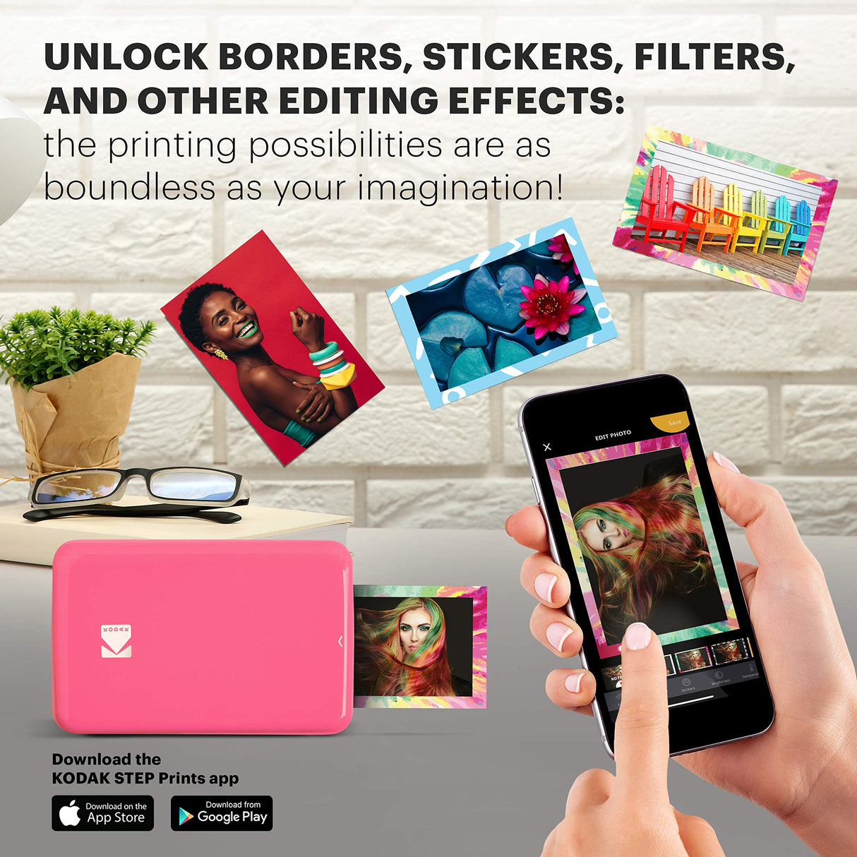 KODAK Step Impresora de fotos instantánea para smartphone - Mini portátil inalámbrica en color - Fotos adhesivas Zink 2x3” - Bluetooth compatible con iOS y Android - App de edición divertida - Rosa