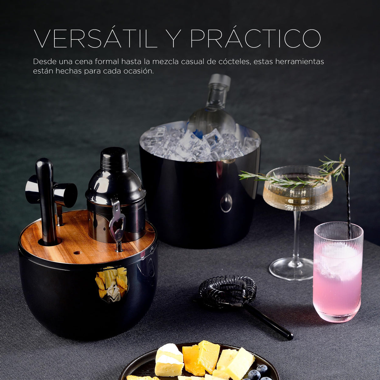 MasterPRO The Drop - Juego de coctelería de 6 Piezas de diseño en Acero Inoxidable - Elegante, Duradero y Multifuncional - Idea de Regalo Ideal (Navidad, Pascua, Boda) - Caja de Regalo incluida