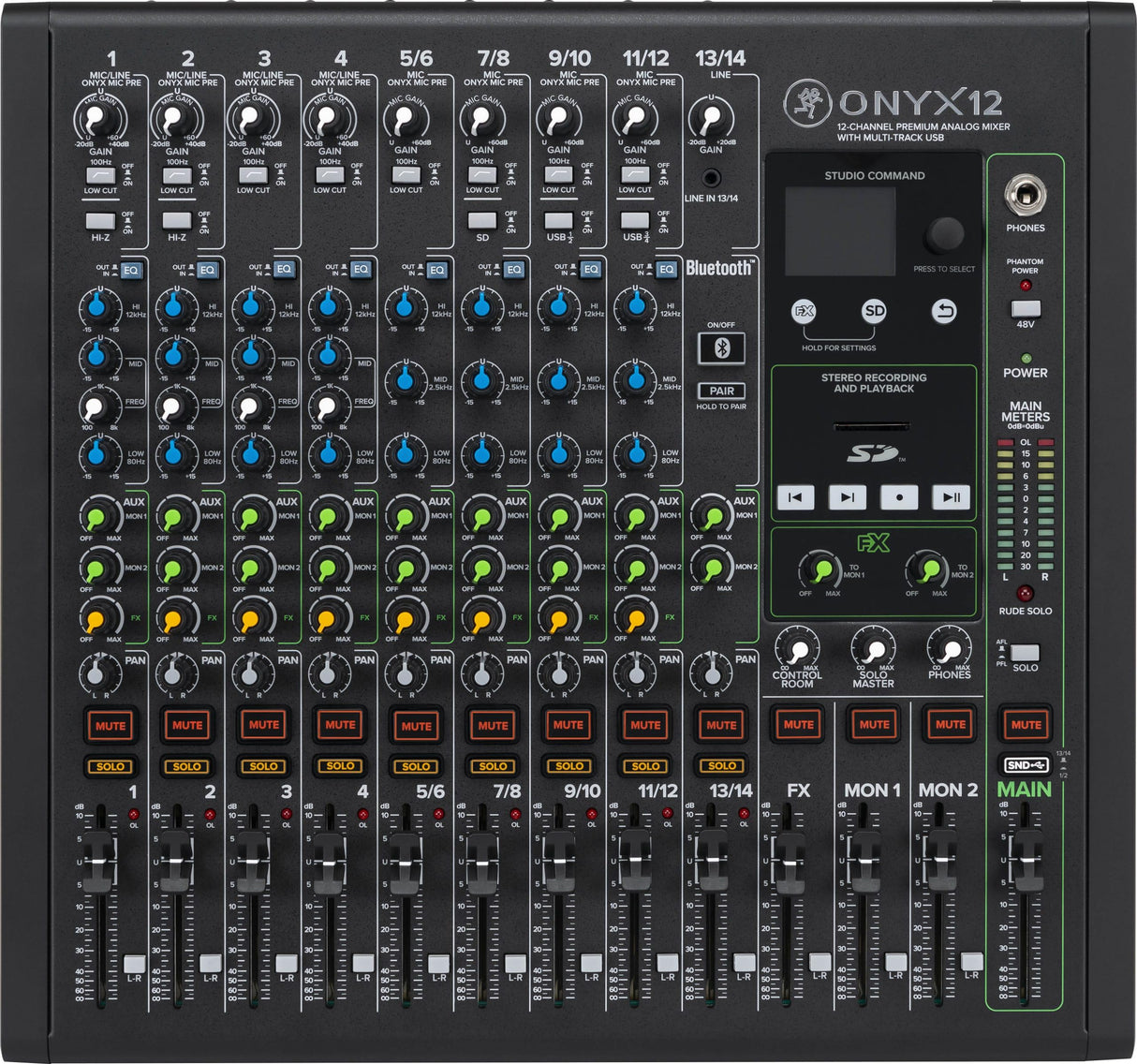 MACKIE Onyx12 Mezclador Analógico Premium de 12 Canales con USB Multitrack