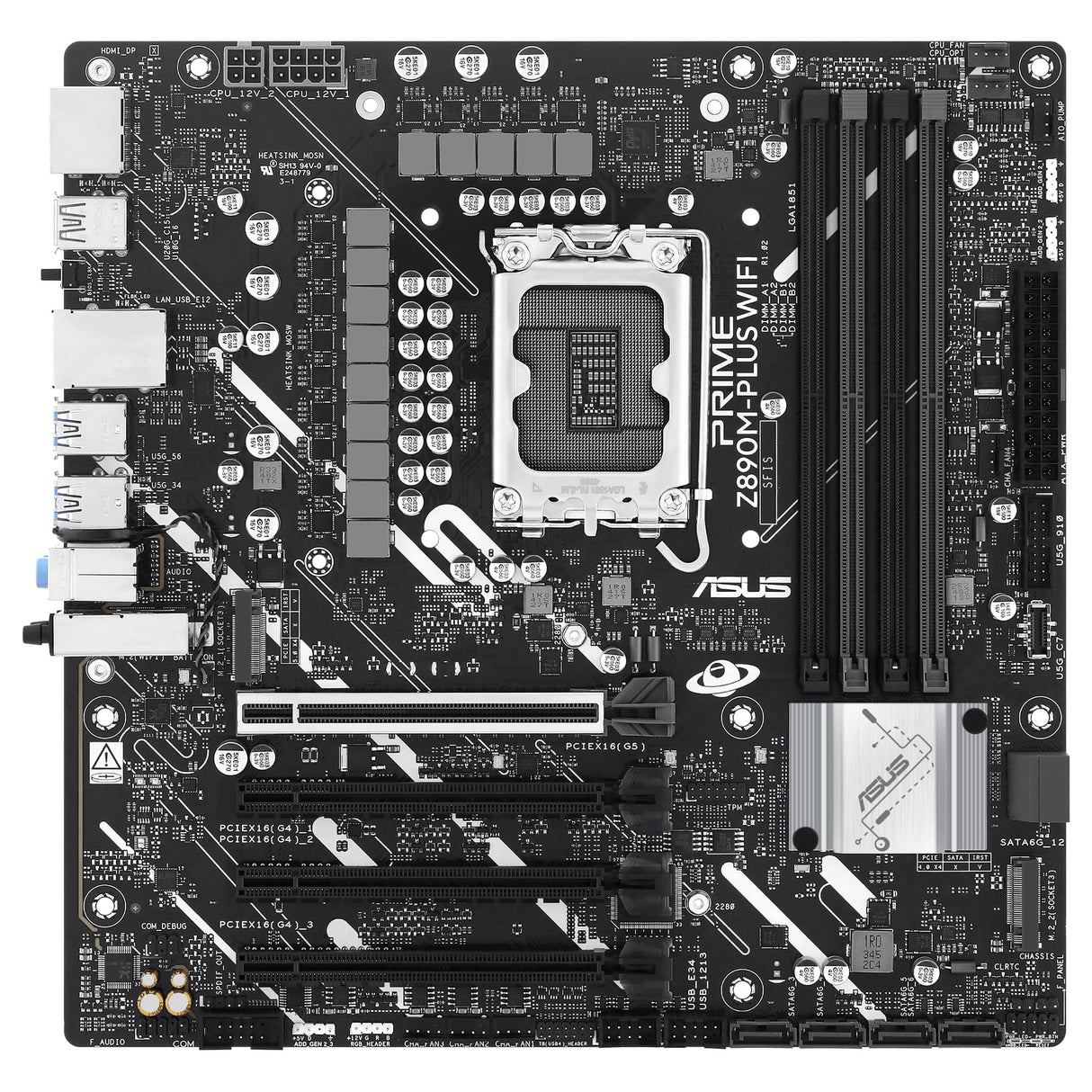 ASUS Prime Z890M-PLUS WiFi - Placa Base mATX, 10+1+2+1 (80 A) etapas de Potencia, PCIe 5.0 Compatible con GPU de última generación, Puerto USB Tipo-C a 20 Gbps, 3 Ranuras M.2, Wi-Fi 7, Q-Antenna
