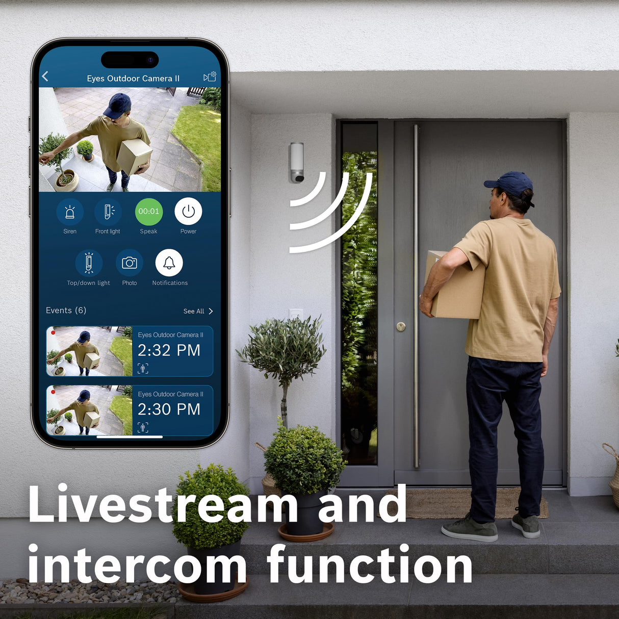 Bosch Smart Home Cámara Exterior II, cámara vigilancia Exterior, cámara IP, resolución 1080p Full-HD con Sirena integrada y lámpara de diseño, Compatible con Amazon Alexa, Antracita