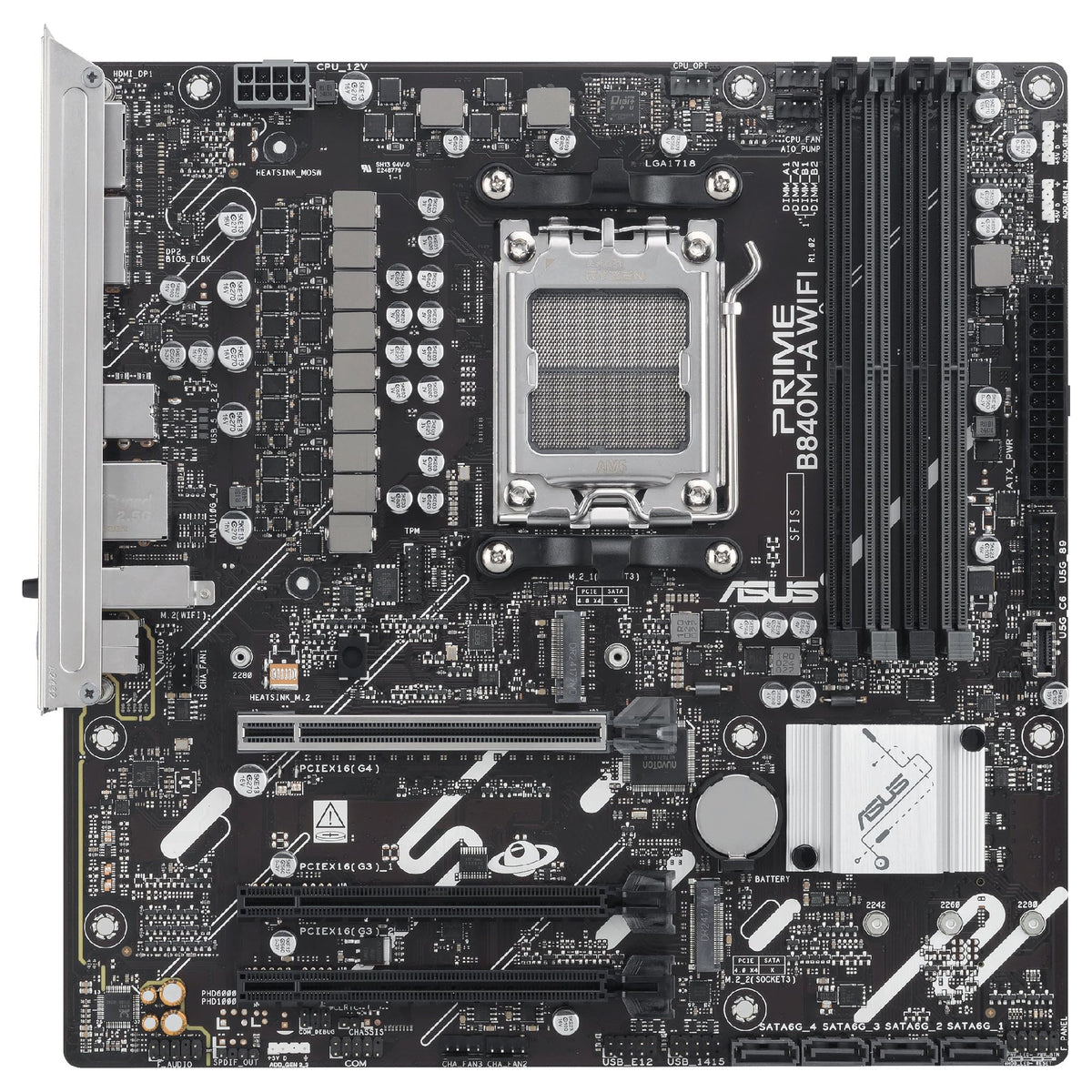 ASUS Prime B840M-A WiFi - Placa Base AMD B840 mATX, DDR5, PCIe 4.0 Ready, Tres Ranuras M.2, Wi-Fi 6E, Realtek 2.5Gb Ethernet, DisplayPort, HDMI, USB Tipo-C 5 Gbps, BIOS Flashback, Aura Sync