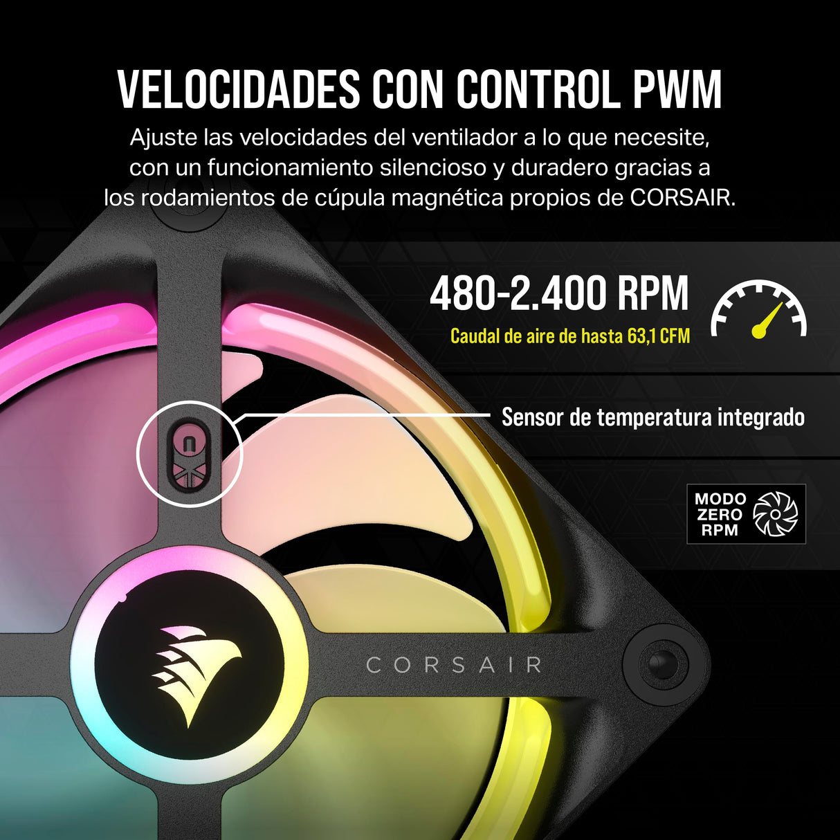Corsair iCUE Link QX120 RGB 120mm de Cúpula Magnética Ventiladores de Triple Kit de Inicio con Concentrador de Sistema iCUE Link - Negro