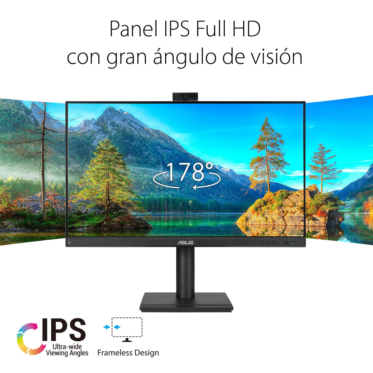 ASUS BE249QFK - Monitor para videoconferencias de 24", Full HD, IPS, 100 Hz, sin Marco, cámara Full HD, ergonómico, HDMI, Eye Care, Baja luz Azul, antiparpadeo, Montaje en Pared, sostenibilidad