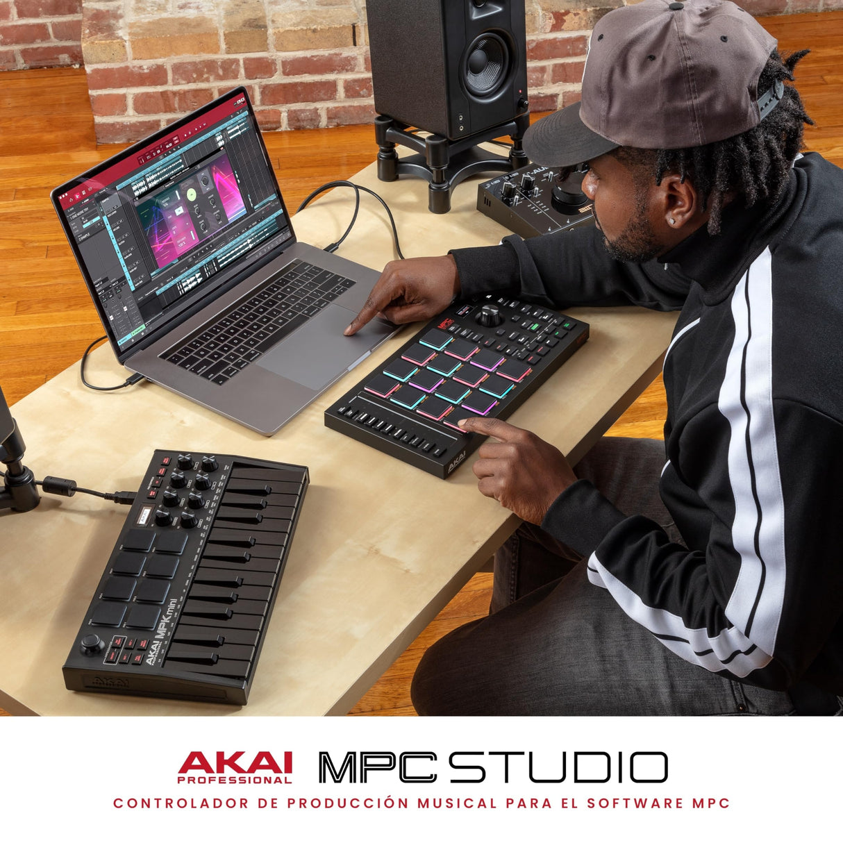 Akai Professional MPC Studio – Controlador MIDI, caja de ritmos con 16 pads RGB sensibles a la velocidad, software MPC, banda táctil asignable y pantalla LCD