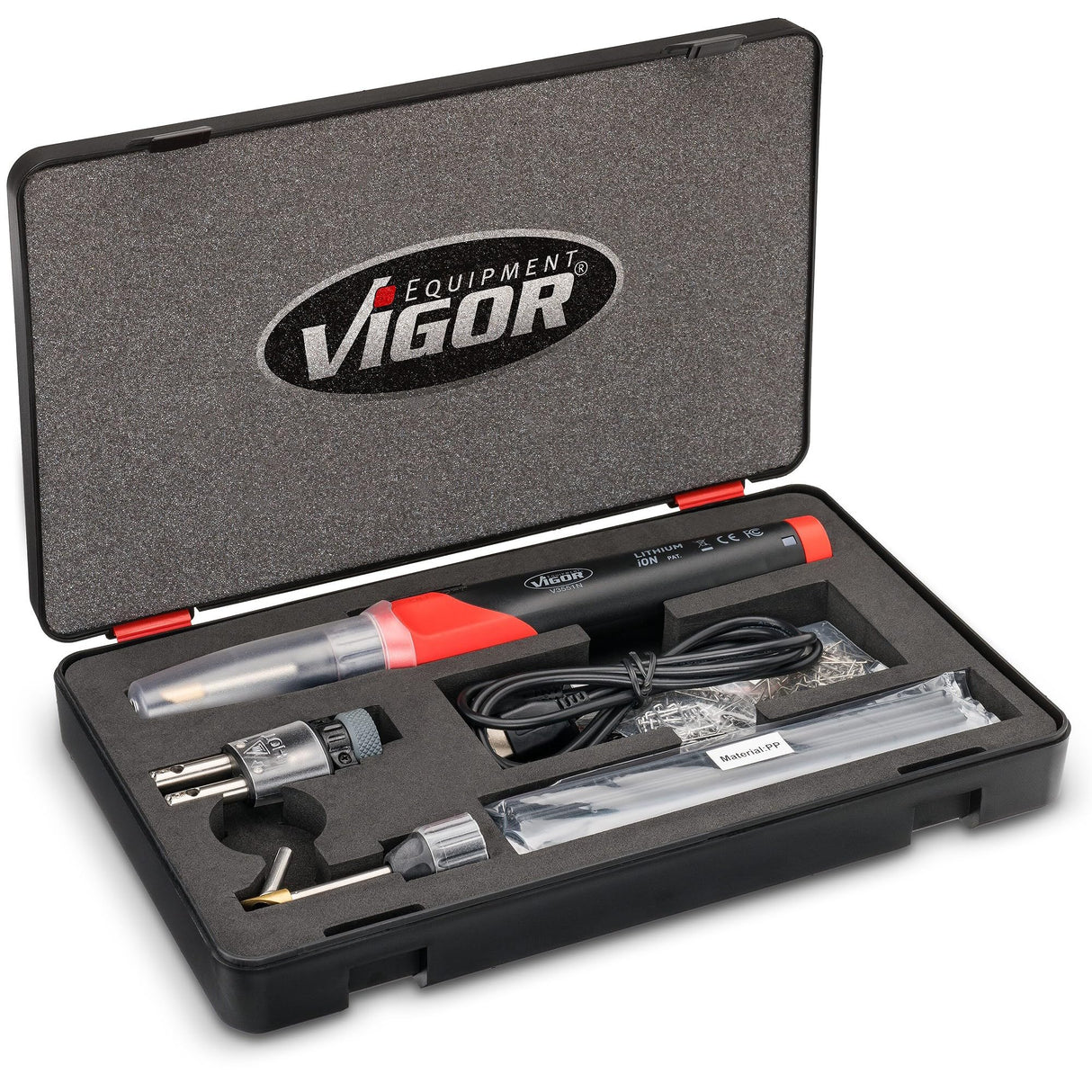 VIGOR Kit de reparación de plástico, 134 Piezas V3551N, 50 W, para Reparaciones rápidas y estables, Grapas de Acero Inoxidable, Varillas de Soldadura y Rejillas de Refuerzo