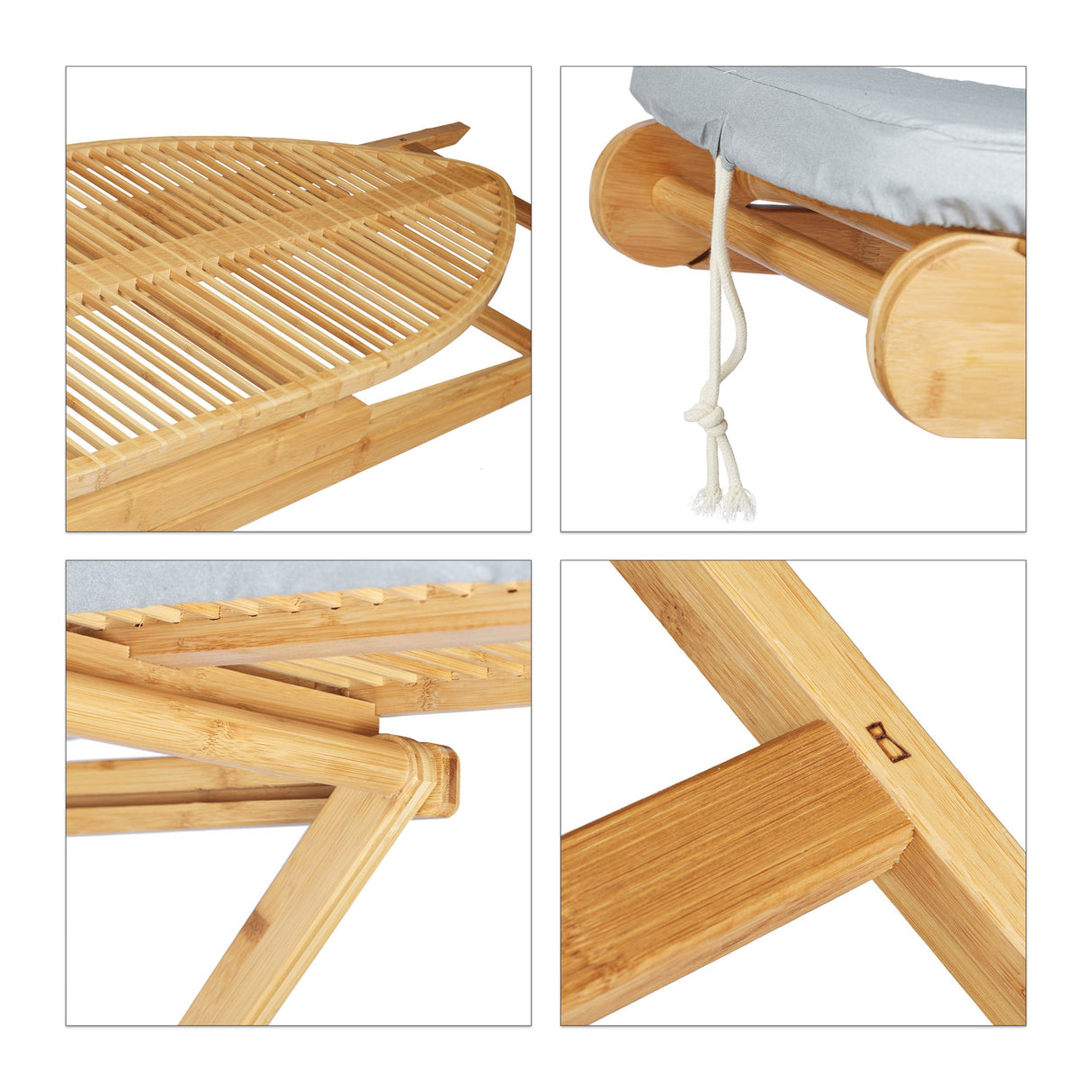 Relaxdays Tabla de Planchar Plegable Grande, Bambú, Gris, 39x124x95 cm