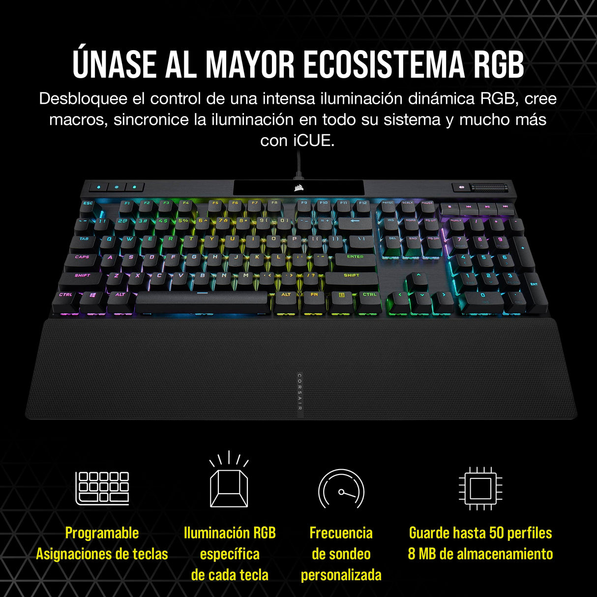 Corsair K70 PRO Teclado para Juegos con Cable Óptico-Mecánico RGB - Interruptores Lineales OPX - Teclados PBT Double-Shot - Compatible con iCUE - QWERTY ES - PC, Xbox - Negro
