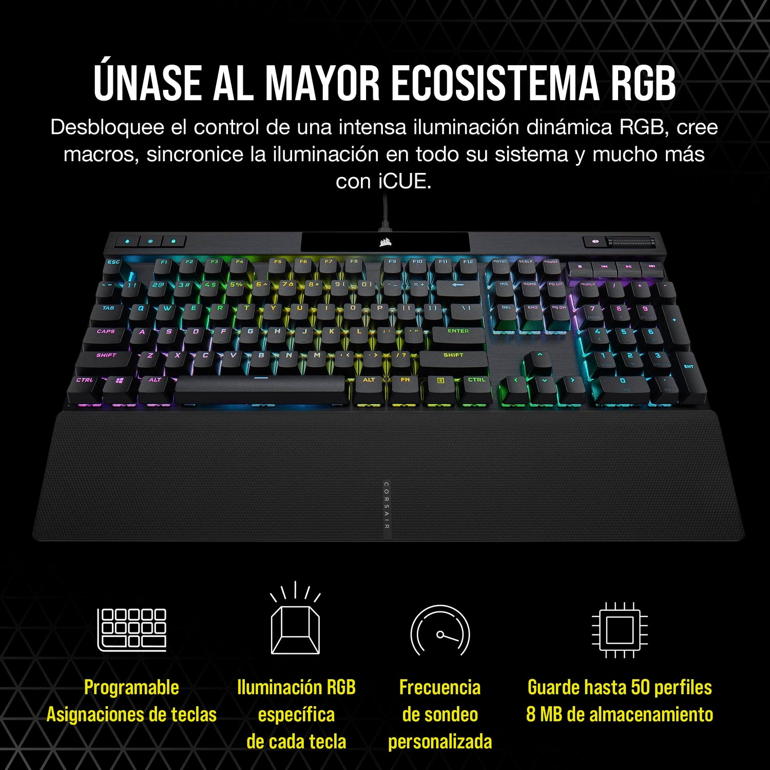 Corsair K70 PRO Teclado para Juegos con Cable Óptico-Mecánico RGB - Interruptores Lineales OPX - Teclados PBT Double-Shot - Compatible con iCUE - QWERTY ES - PC, Xbox - Negro