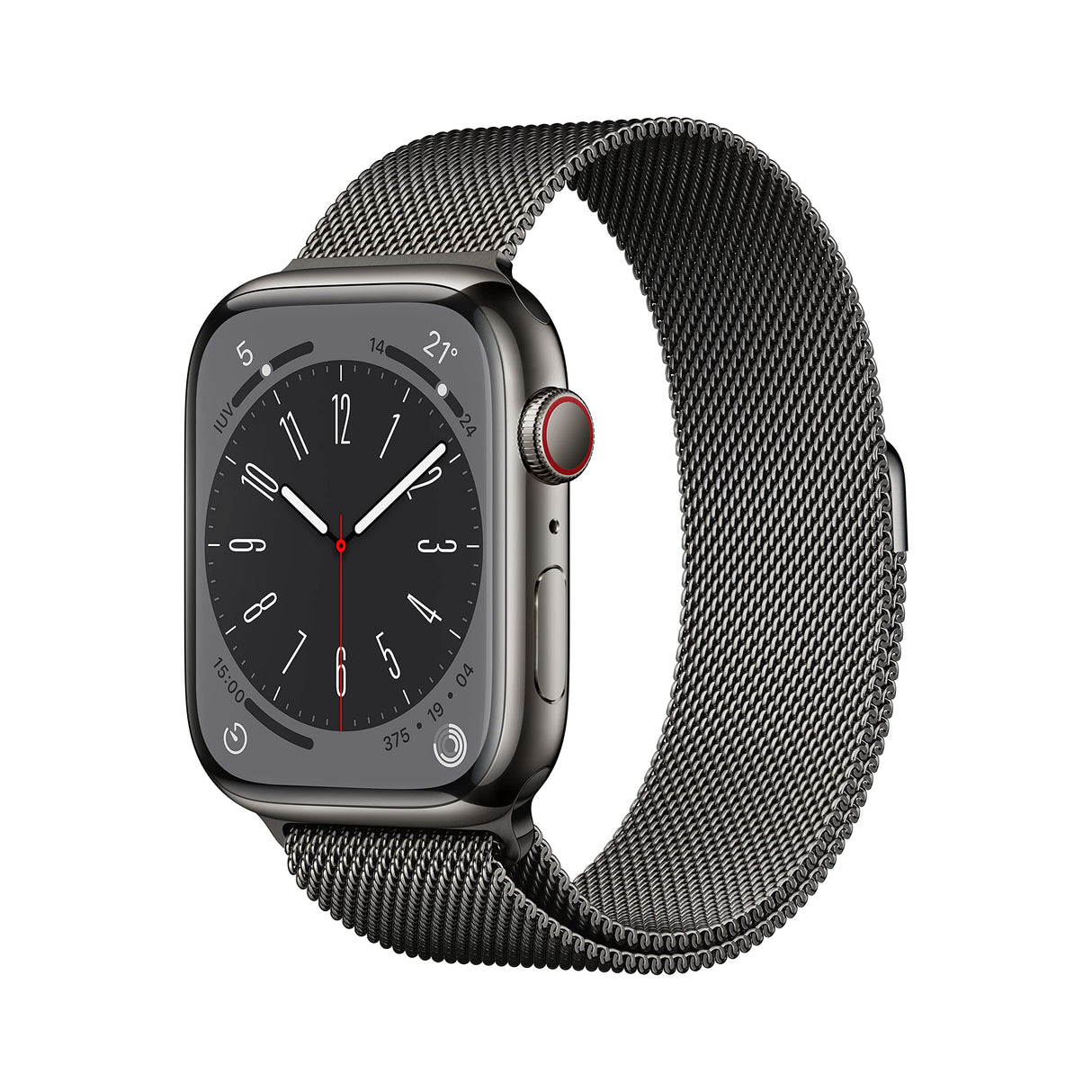 Apple Watch Series 8 (GPS + Cellular, 45mm) Reloj Inteligente con Caja de Acero Inoxidable en Grafito - Pulsera Milanese Loop en Grafito. Monitor de entreno, Resistencia alagua