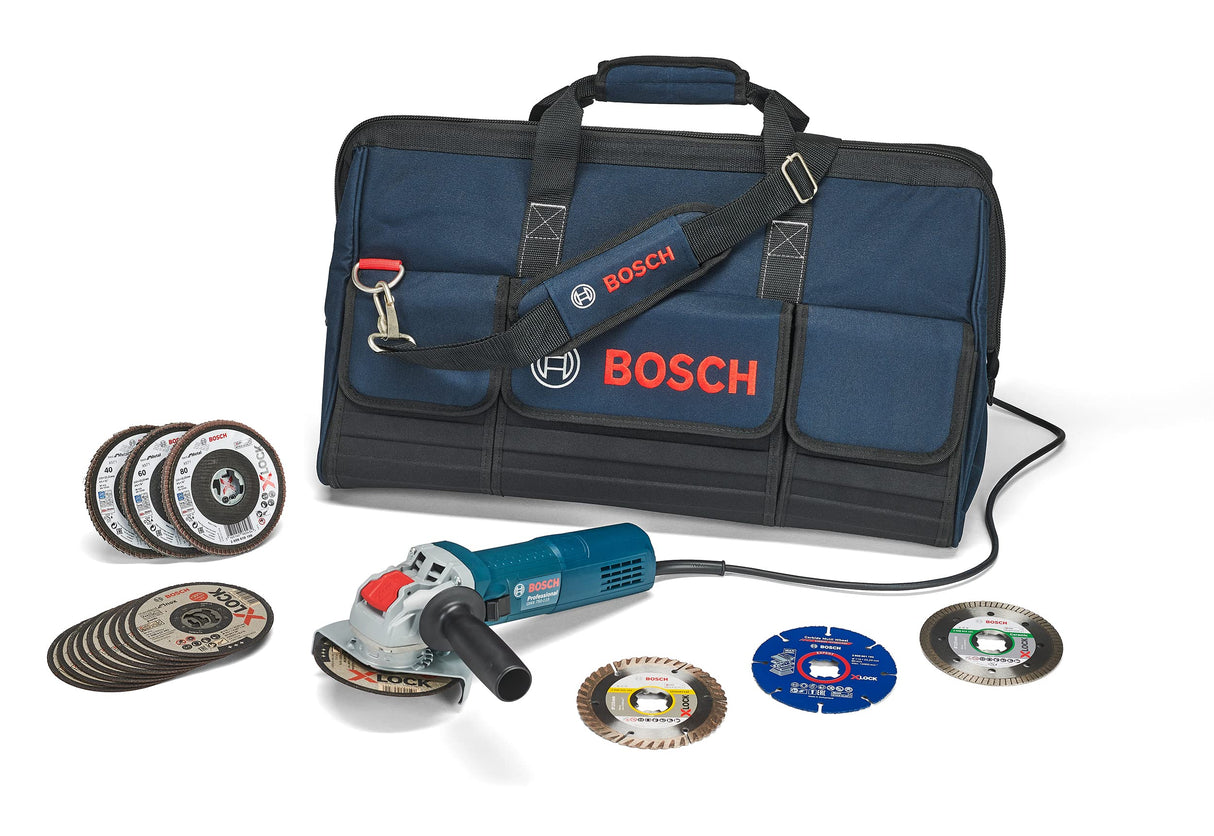 Bosch Accessories, Professional X-LOCK Paquete de sistema Kit universal y Miniamoladora GWX 750-115 X-LOCK, para Multi Material, Metal, Cerámica, Ø 115 mm, Accesorio Amoladoras Angulares