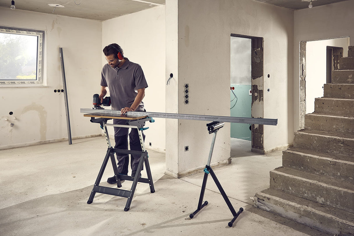 wolfcraft Mesa de sujeción y Banco para máquinas Master 750 Ergo I 6871000 I El Banco para máquinas y Mesa de sujeción con Altura Regulable