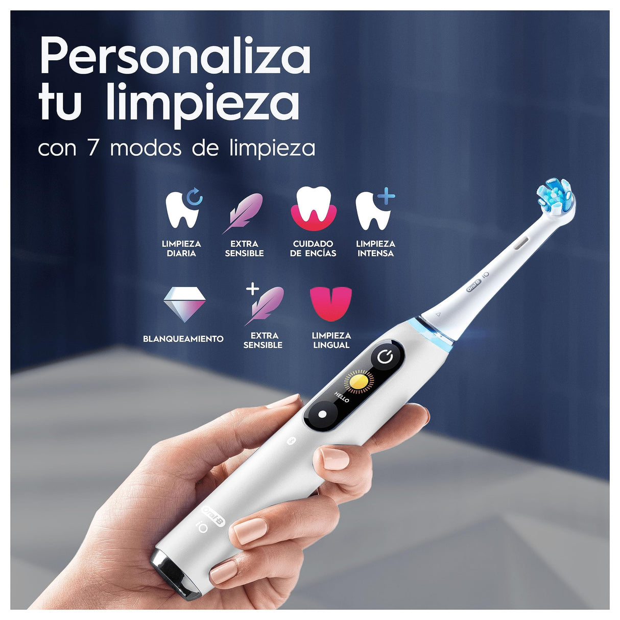 Oral-B iO 9 Cepillo de Dientes Eléctrico con Mango Recargable, 3 Cabezales y Estuche de Viaje con Cargador, Diseñado por Braun, Regalos Originales para Mujer y Hombre - Blanco