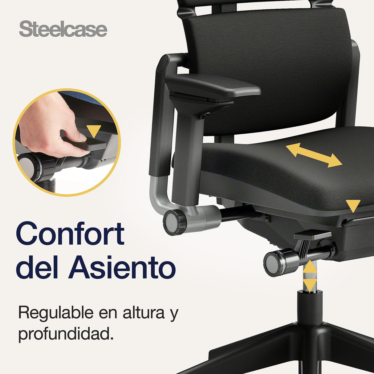 Steelcase Please, silla de oficina ergonómica con respaldo alto regulable en altura, brazos regulables y reposa cabeza regulable Ónix