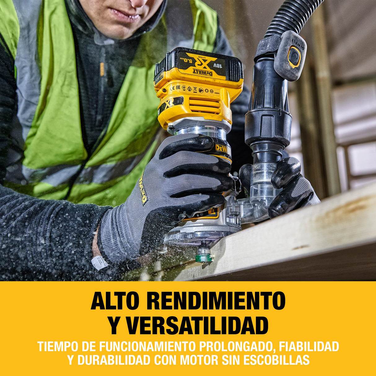 DEWALT Fresadora compacta XR 18V, motor sin escobillas, 1/4'' (8 mm), No incluye batería ni cargador, DCW604NT-XJ