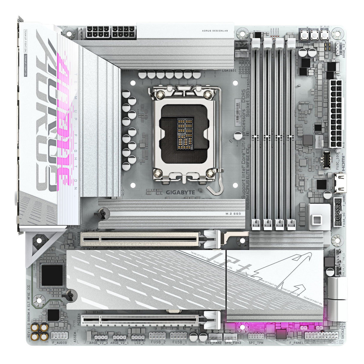 GIGABYTE B860M AORUS Elite WF6E Ice Placa Base - CPUs Intel Core Ultra, VRM de 12+1+2+1 Fases, hasta 9200MHz DDR5, 1xPCIe 5.0 + 2xPCIe 4.0 M.2, LAN 2,5 GbE, WiFi 6E, USB 4