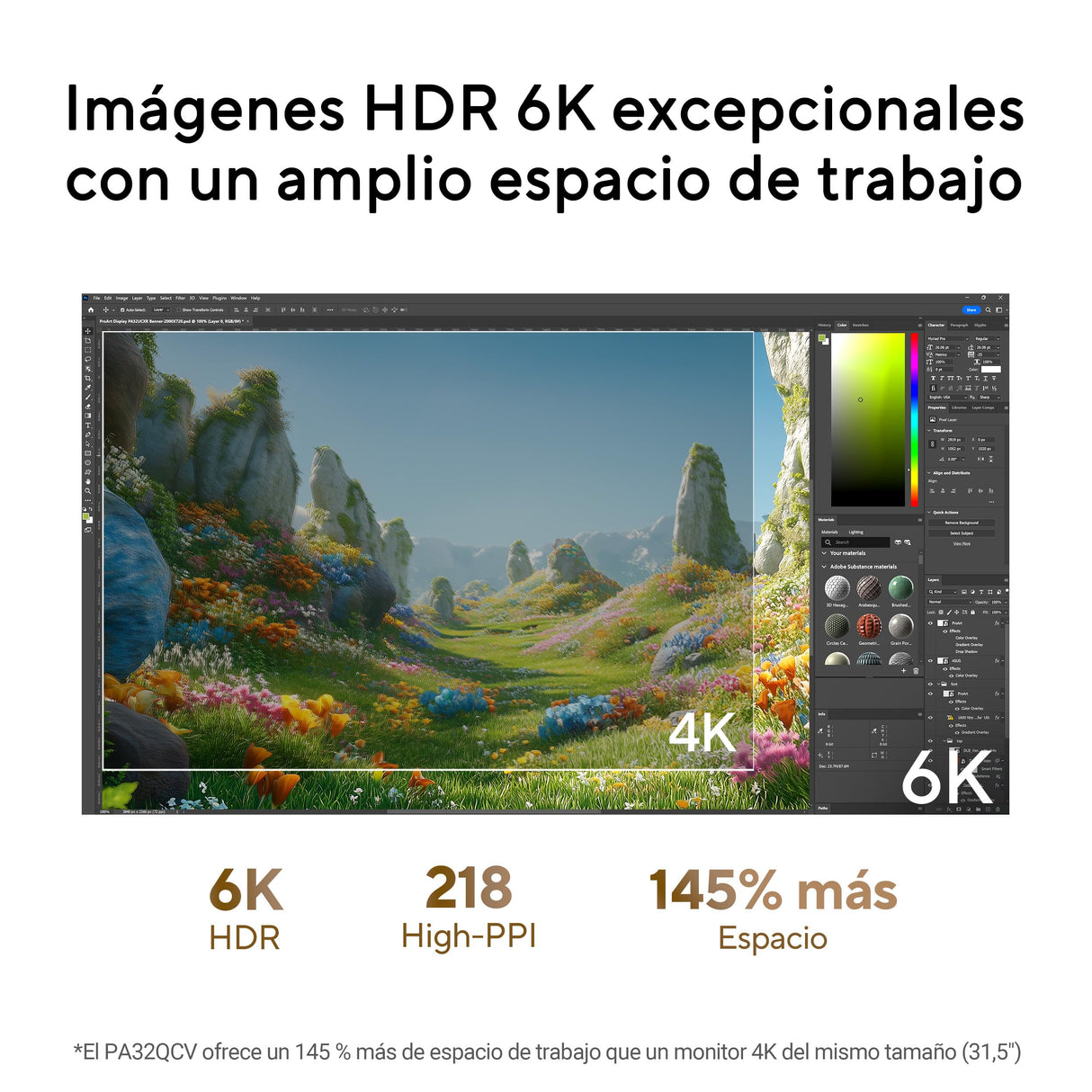 ASUS ProArt Display 6K PA32QCV - Monitor Profesional de 31,5", IPS, 6K (6016 x 3384), 98% DCI-P3, LuxPixel AGLR, ΔE<2, Calman, Thunderbolt 4, VESA DisplayHDR 600, KVM, DisplayWidget Center