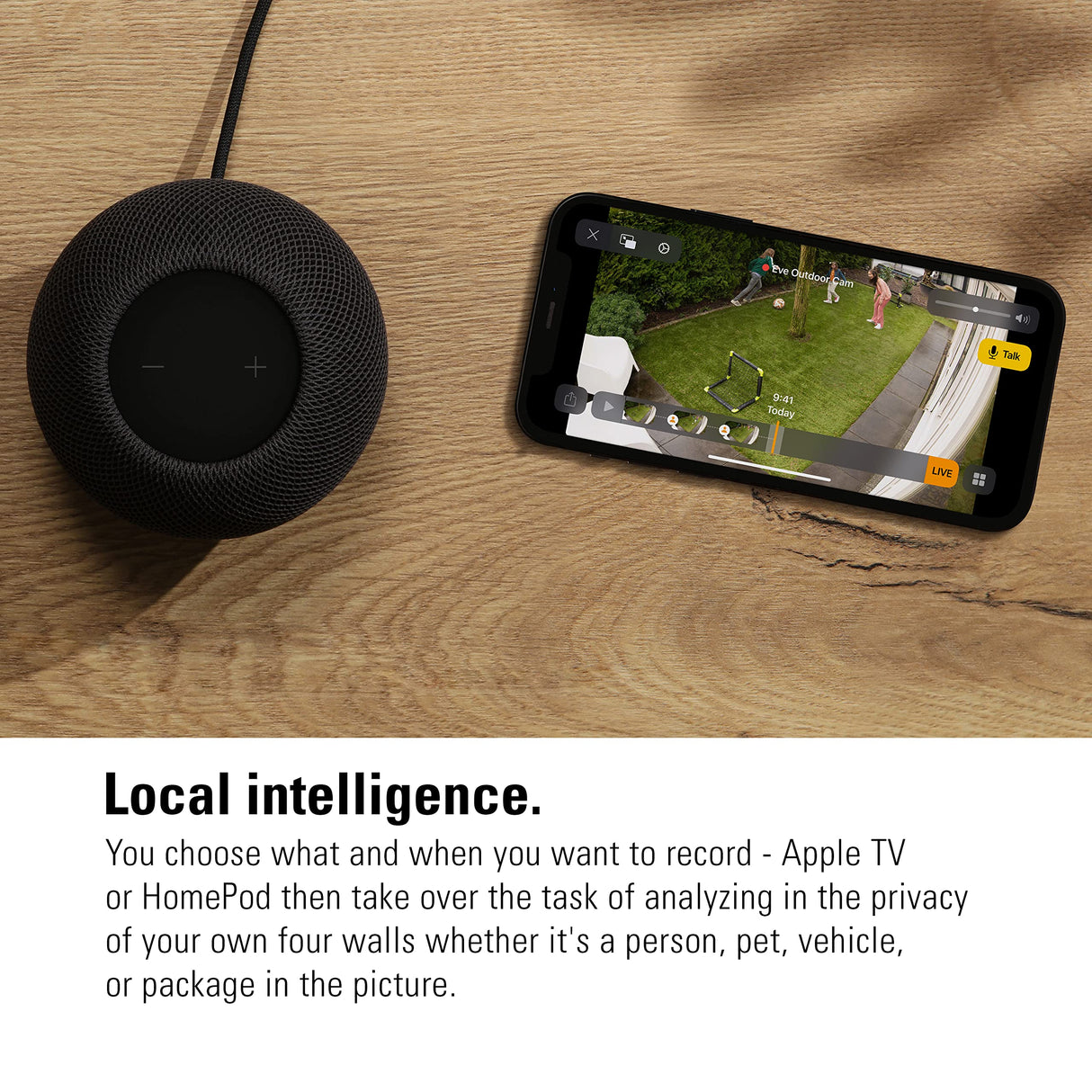 Eve Outdoor Cam (White Edition) – Cámara Segura con Foco, Máxima Seguridad y Privacidad (HomeKit Secure Video), Visión Nocturna, Wi-Fi, Sensor de Movimiento, Comunicación Bidireccional