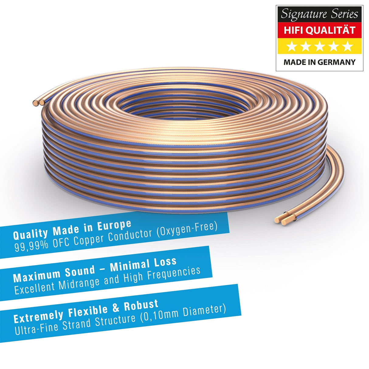 PureLink SP020-100 Cable de altavoz 2 x 4.0 mm² (99.9% OFC cable de cobre sólido 0.10mm) Cable de altavoz de alta fidelidad, 100m, transparente