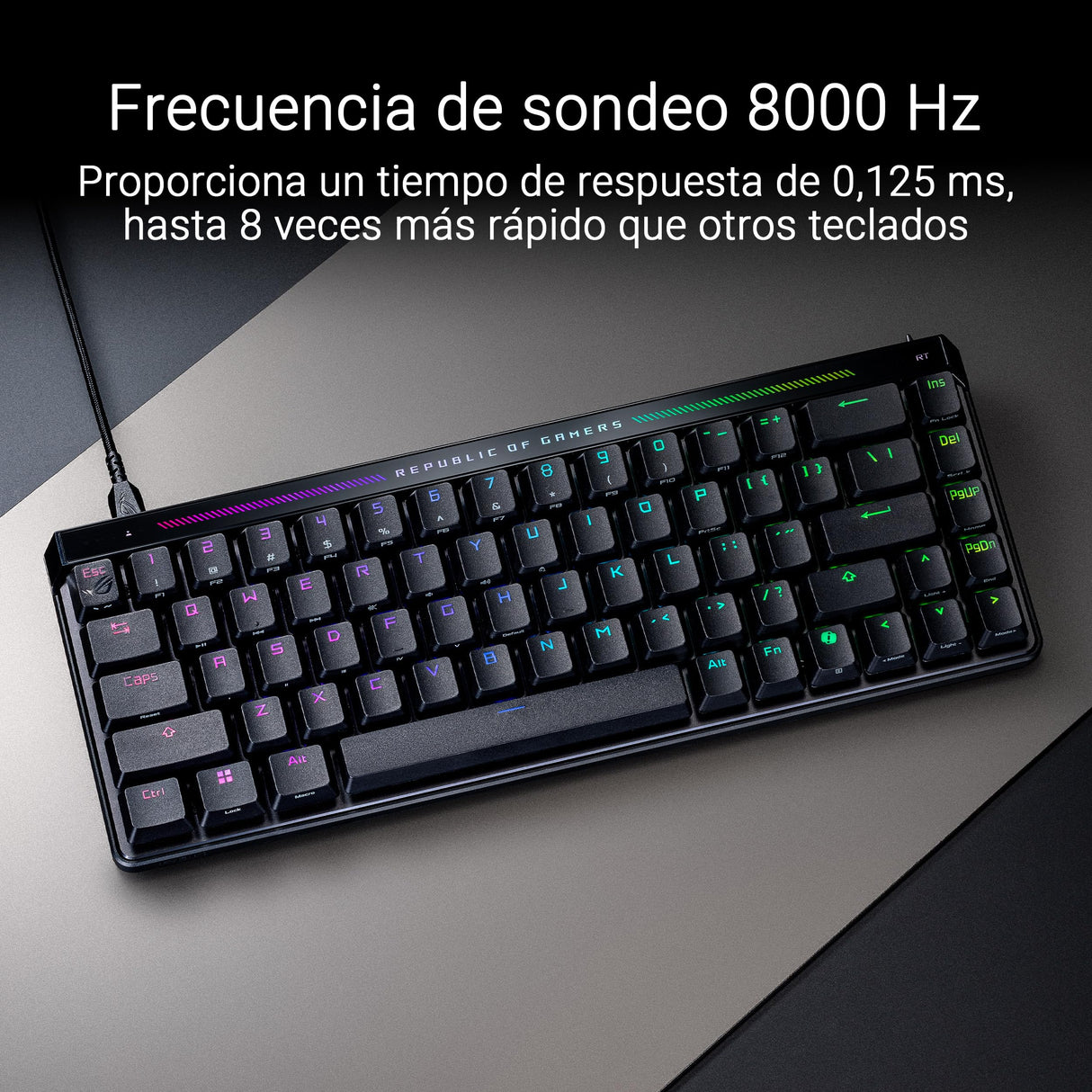 ASUS ROG Falchion Ace HFX Teclado Gaming analógico 65%, interruptores magnéticos ROG HFX, Disparo rápido, Panel táctil, 8000 Hz, amortiguación de Cinco Capas, Carcasa, Teclas ABS, QWERTY Español