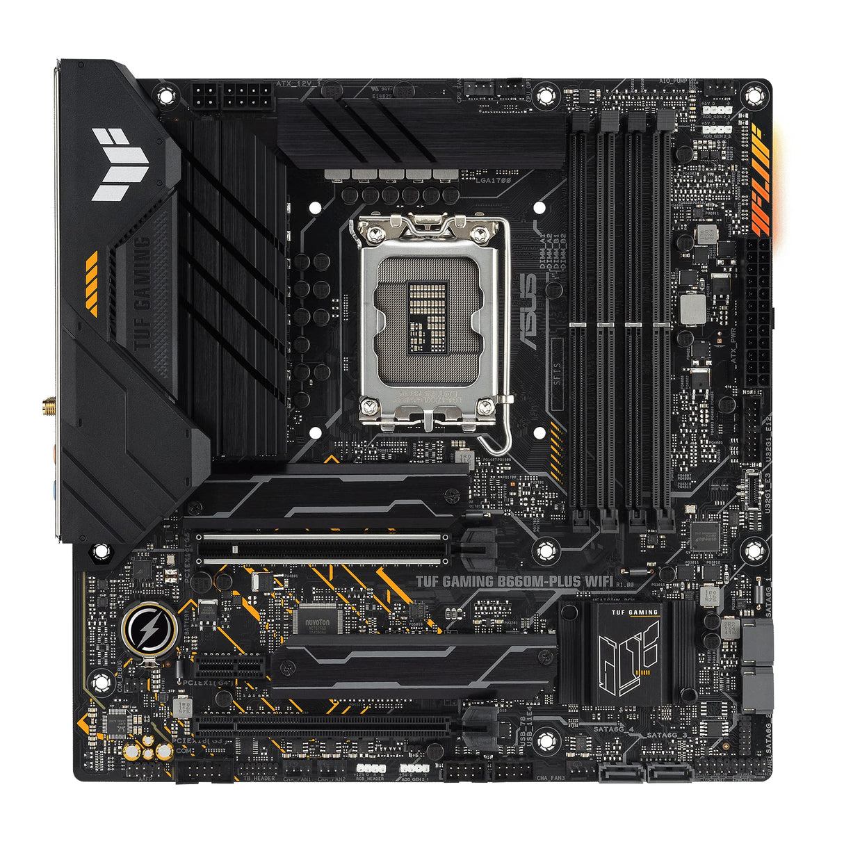 ASUS TUF Gaming B660M-PLUS WiFi - Placa Base Intel B660 (LGA 1700) mATX (VRM de 10+1 Fases, PCIe 5.0, DDR5, M.2 PCIe 4.0, Wi-Fi 6, 2.5Gb Ethernet, USB 3.2 Gen. 2x2 Tipo C, Aura Sync)