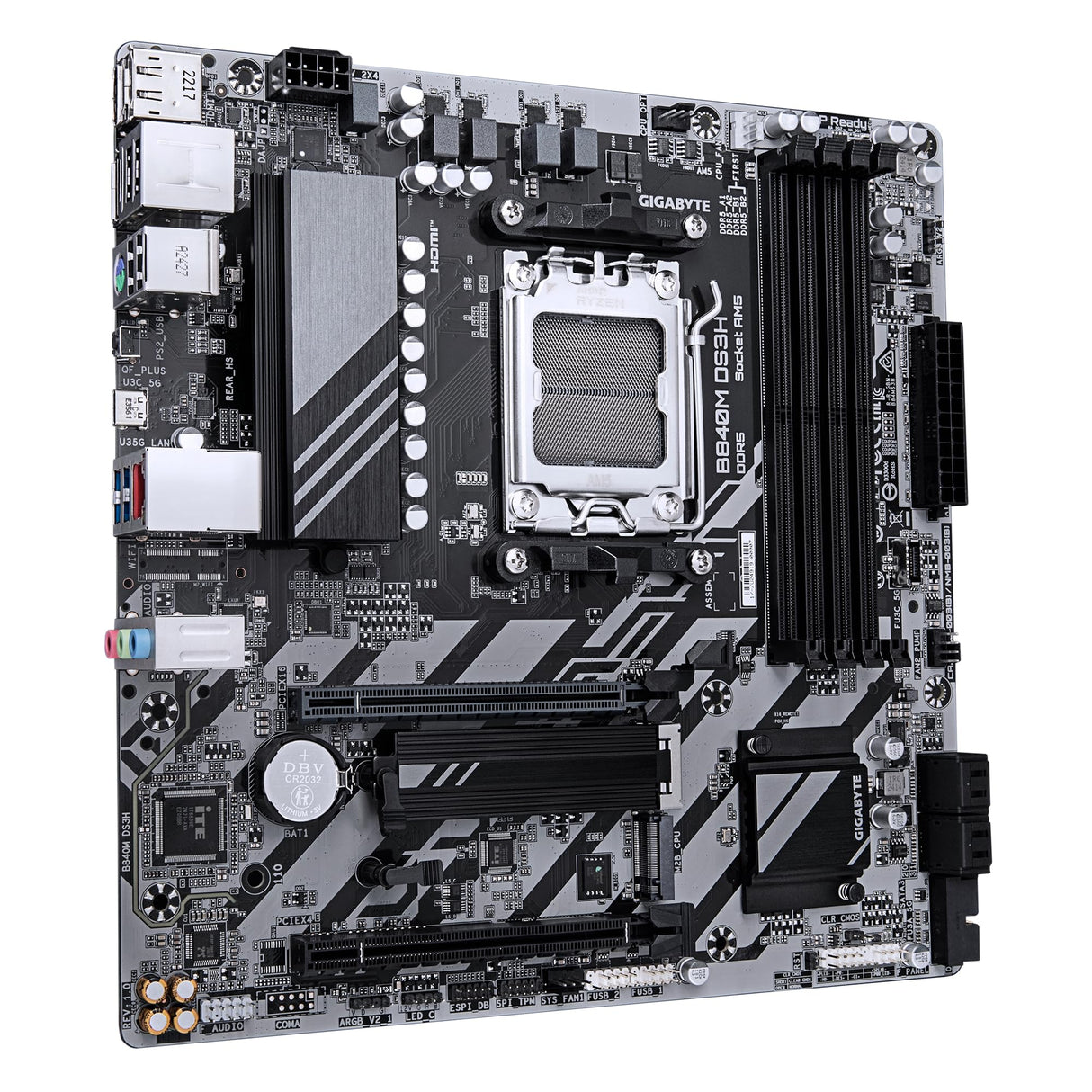 GIGABYTE B840M DS3H Placa Base - Procesadores AMD Ryzen 9000, VRM de 8+2+2 Fases, hasta 8200 MHz DDR5, 2xPCIe 4.0 M.2, LAN 2.5GbE, USB 3.2 Gen 1
