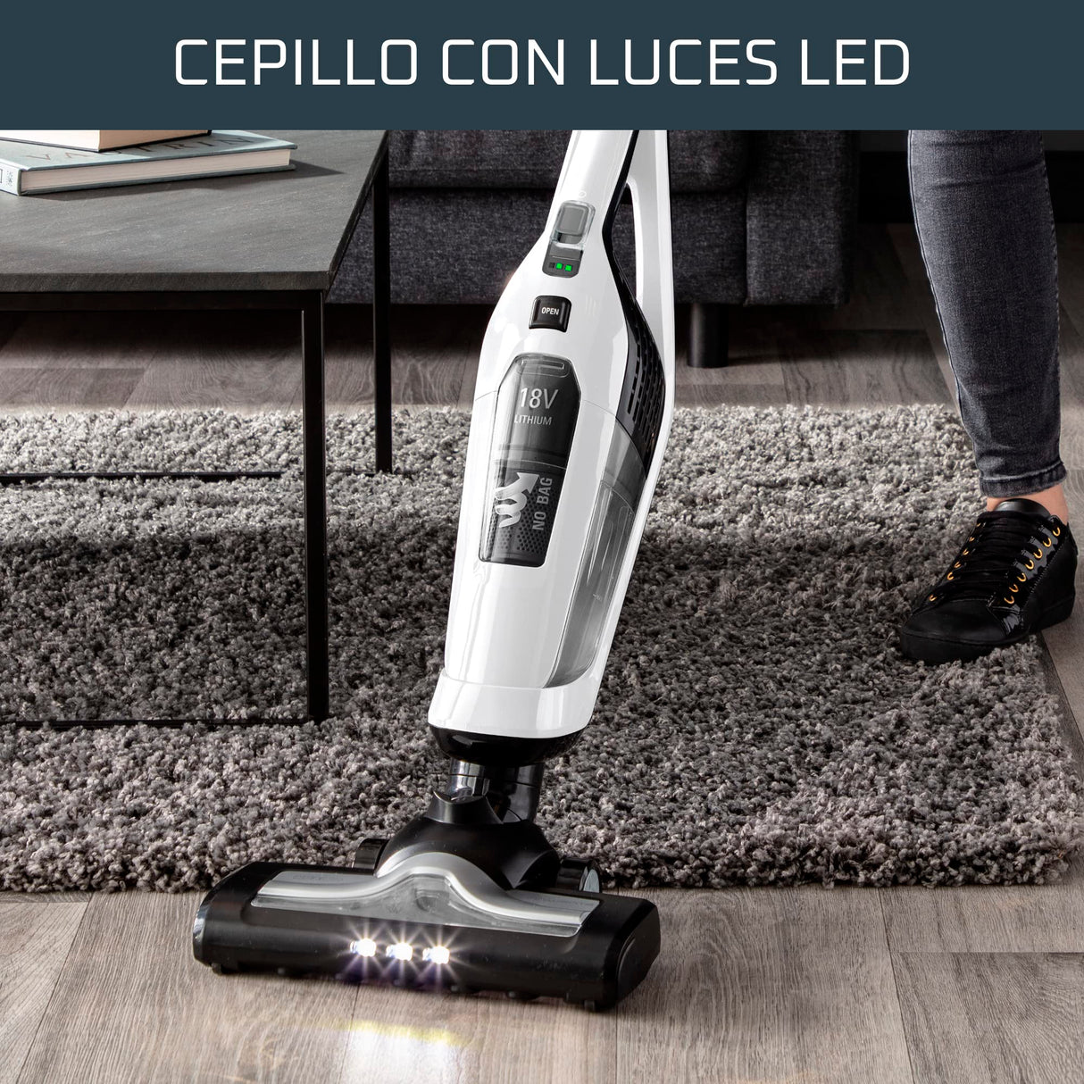 Rowenta Dual Force 2 en 1 RH6737 - Aspiradora 2 en 1 de mano y escoba eléctrica, cepillo motorizado con luces LED, batería 18 V, autonomía 45 min, sin cable, ligera y plegable, sin bolsa