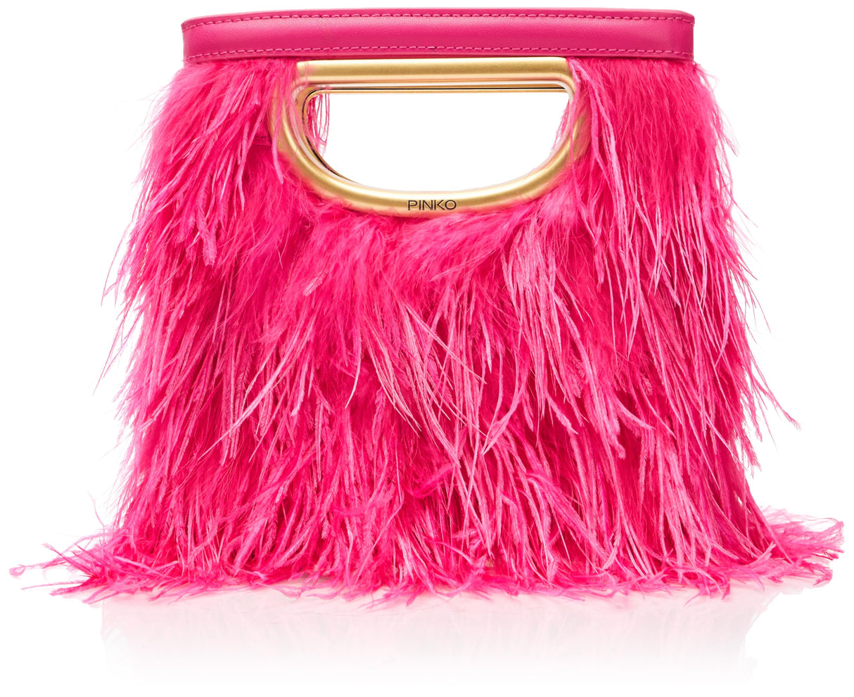 Pinko Square Mini Plumas, Bolsa Mujeres, N17q_Rosa-Dorado Antiguo