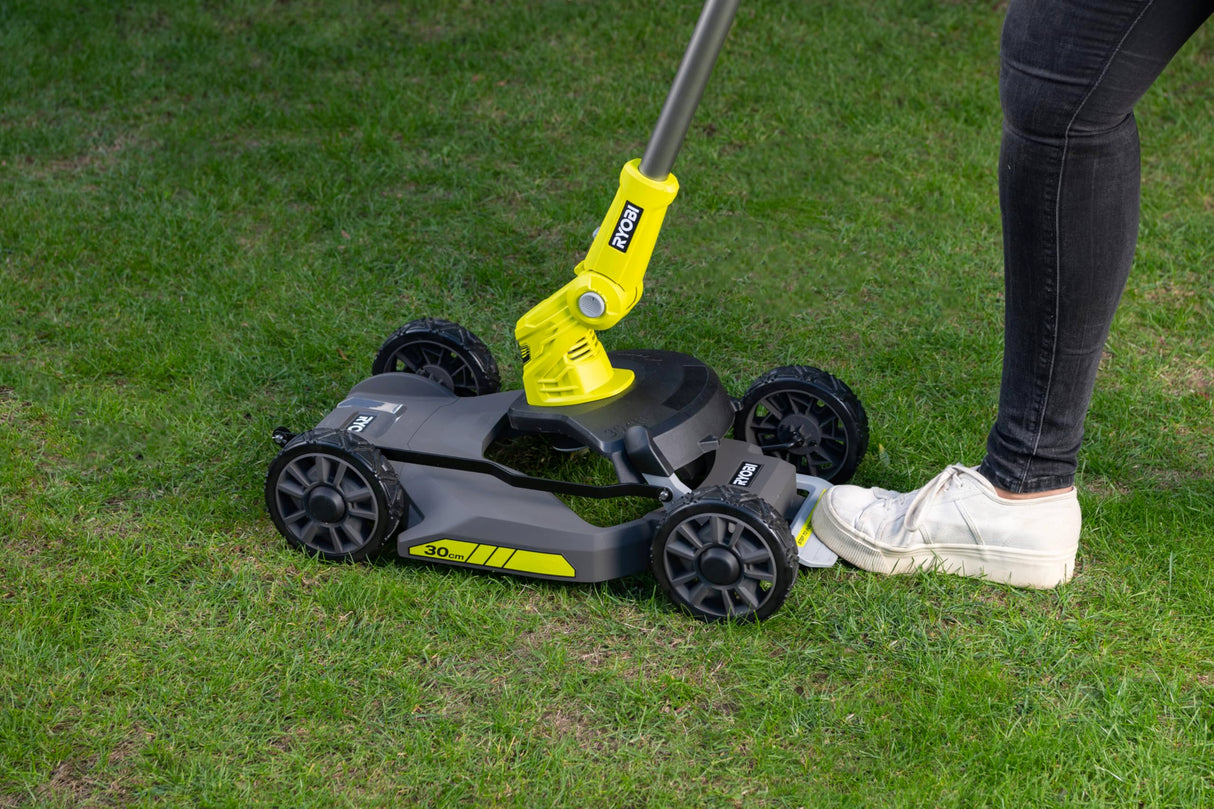 Ryobi RY18LMC30A-120 - Cortacésped 3 en 1 de 18 voltios, Recortadora/cortadora/Barra de Basura, diámetro de 30 cm, 1 batería de 2,0 Ah y 1 Cargador de 1,5 A, RY18LMC30A-120