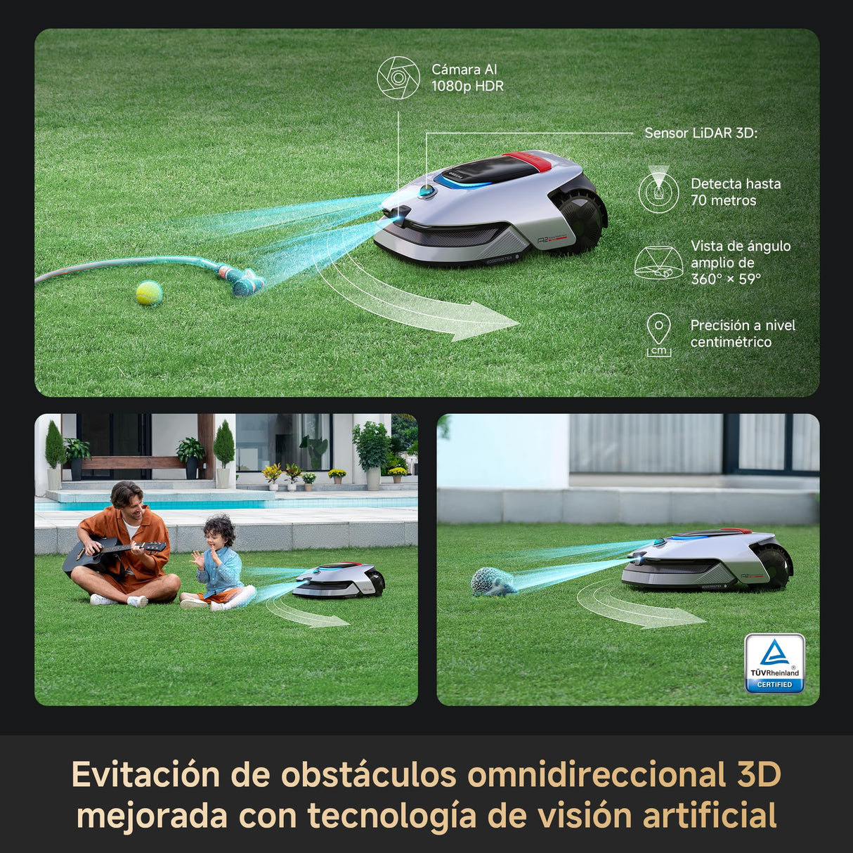 DREAME A2 Cortacésped Robótico, Evitación de Obstáculos por AI OmniSense 2.0, Configuración Automática de Límites, Mapeo de Doble Fusión, Sistema de Corte EdgeMaster, Para Pendientes de Hasta 26,5°