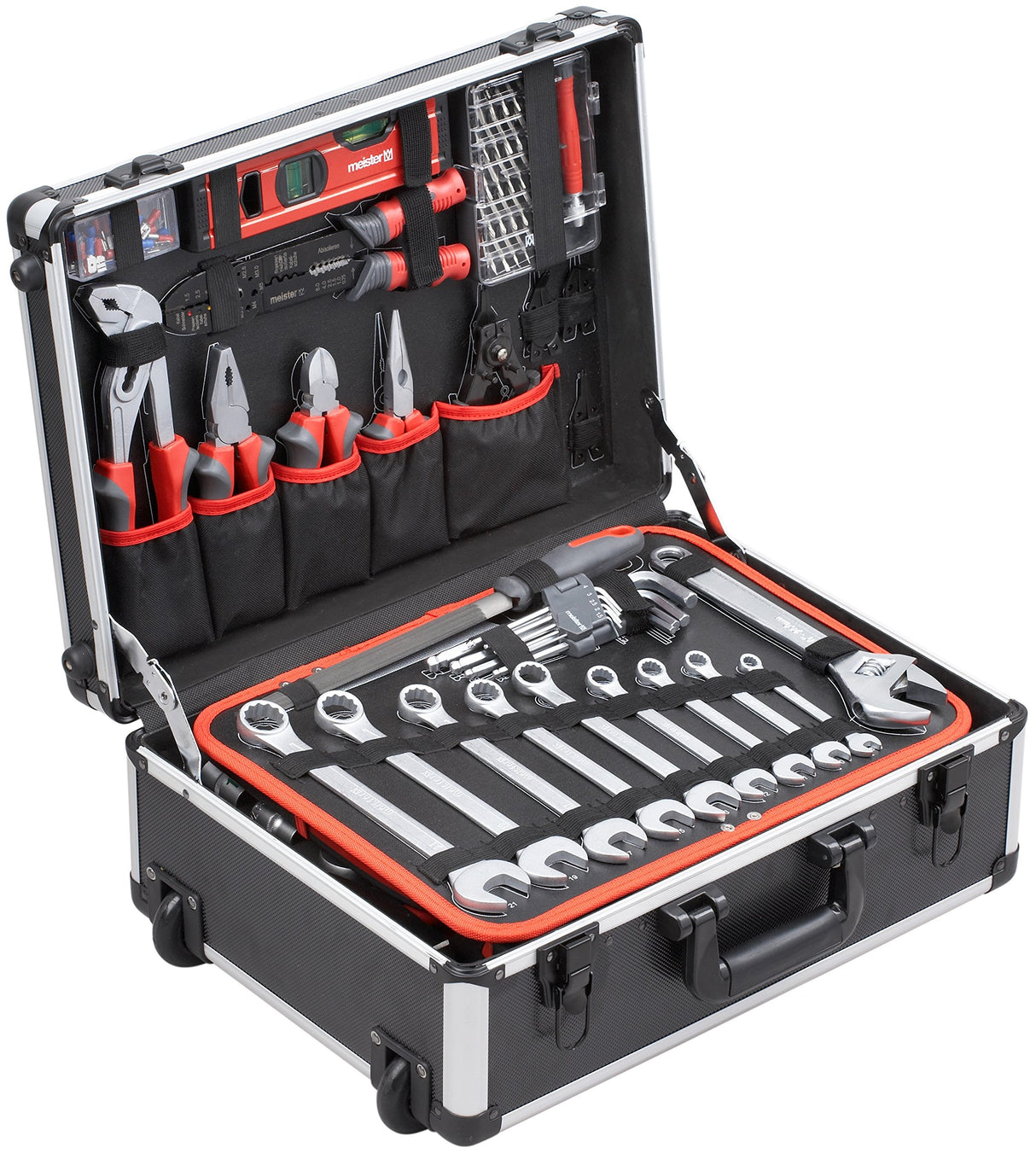 Meister Carro de Herramientas 156 piezas - Set de herramientas - Con ruedas - Asa telescópica / Caja de herramientas móvil sobre ruedas / Caja de herramientas completamente llena / 8971440