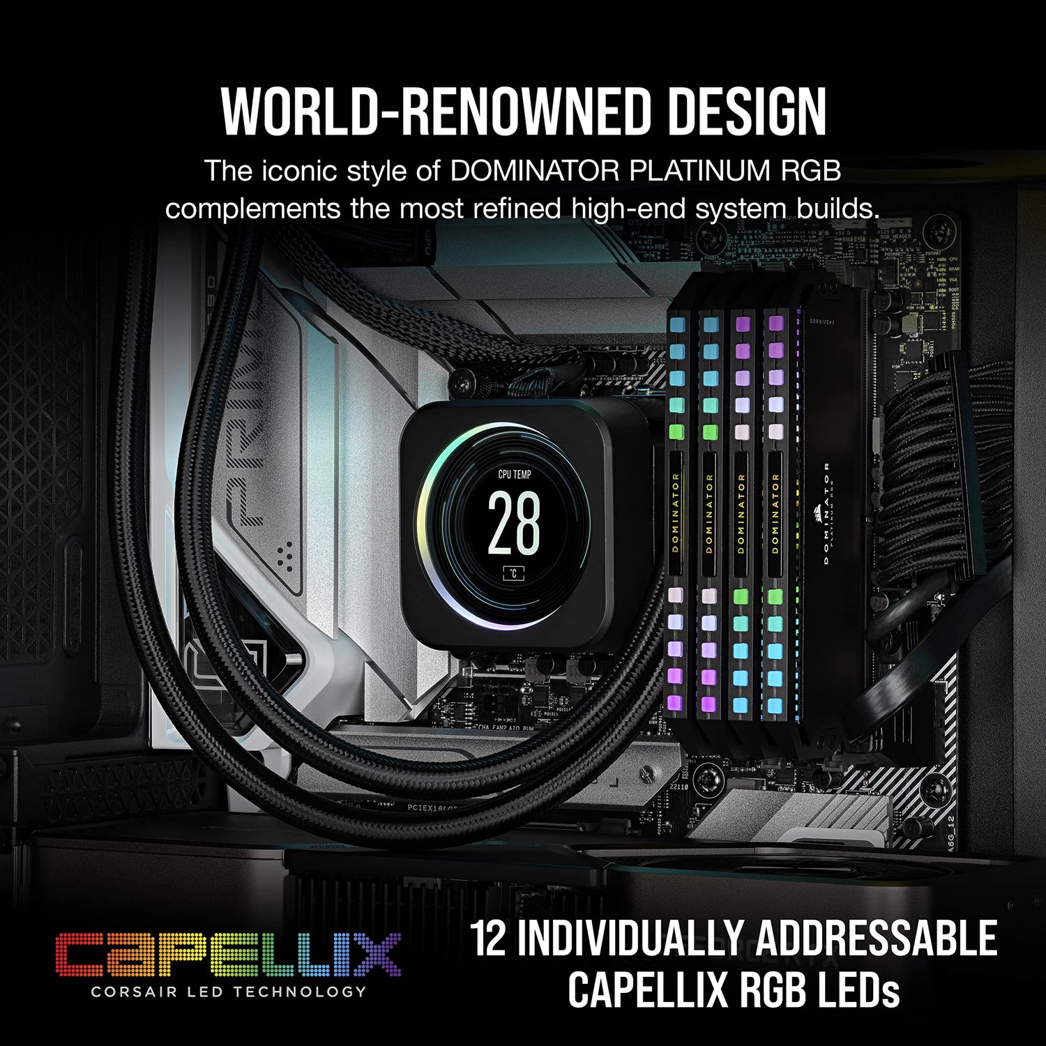 Corsair Dominator Platinum RGB DDR5 64GB (4x16GB) 6200MHz C32 Intel Memoria (Regulación de Voltaje Integrada, Refrigeración DHX Patentada, 12 Leds CAPELLIX RGB) Negro