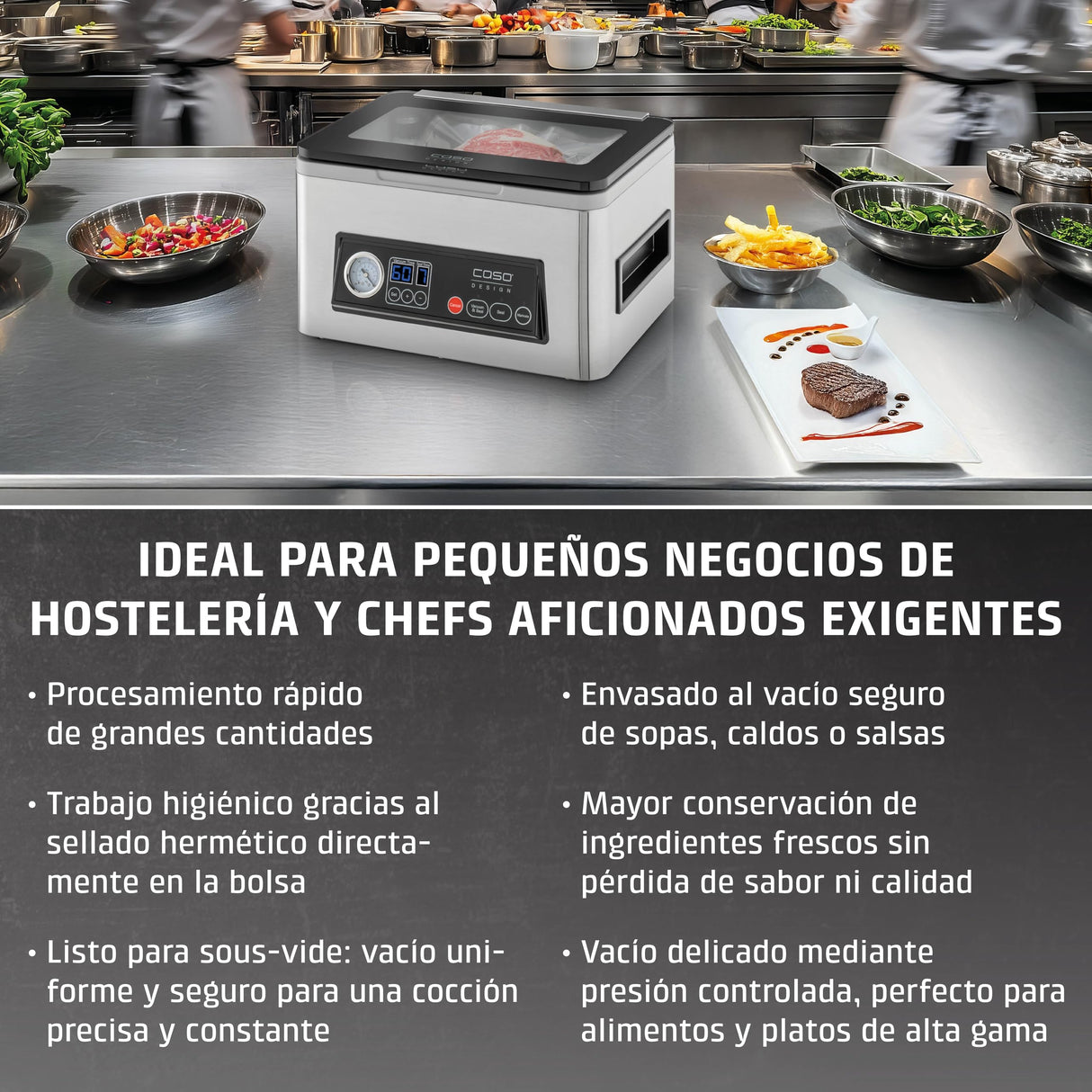 CASO VacuChef 40 - Envasadora al vacío profesional de cámara compacta - Potente capacidad de vacío de 70 L/min - Cámara con capacidad de 3 litros - acero inoxidable