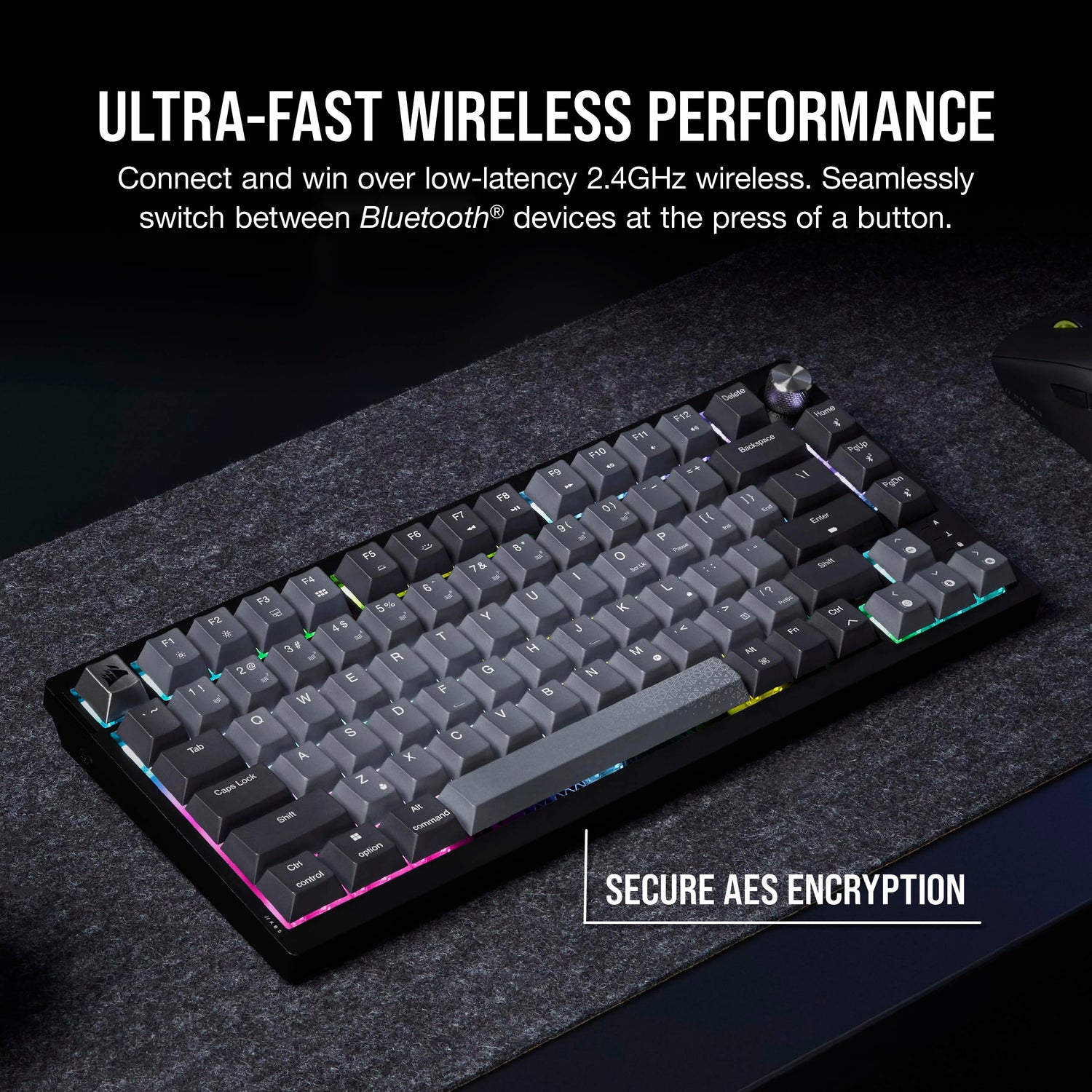 Corsair K65 Plus Wireless 75% RGB Teclado mecánico para Juegos Intercambiable en Caliente - Interruptores lineales Rojos MLX prelubricados - Supresión de Ruido de Doble Capa - Teclas PBT -