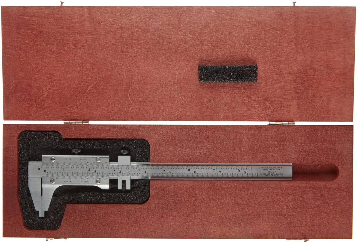 Starrett 123Z-6 Vernier Caliper, acero, estilo Nib, rango de 0 – 6 pulgadas, precisión de +/-0,0005 pulgadas, resolución de 0,001 pulgadas