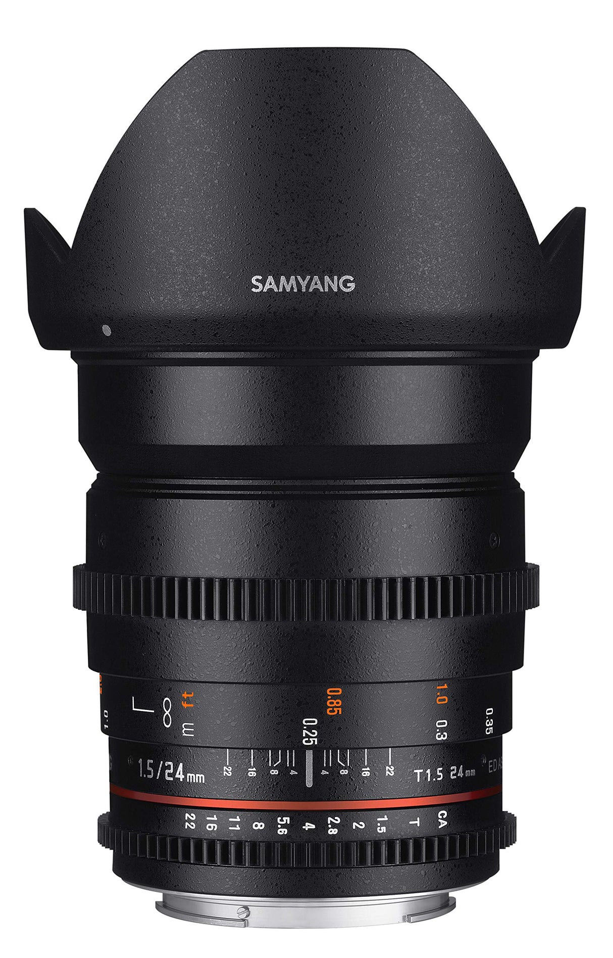 Samyang F1312809101 - Objetivo para vídeo VDSLR para Micro Cuatro Tercios (Distancia Focal Fija 24mm, Apertura T1.5-22 ED AS IF UMC II, diámetro Filtro: 77mm), Negro