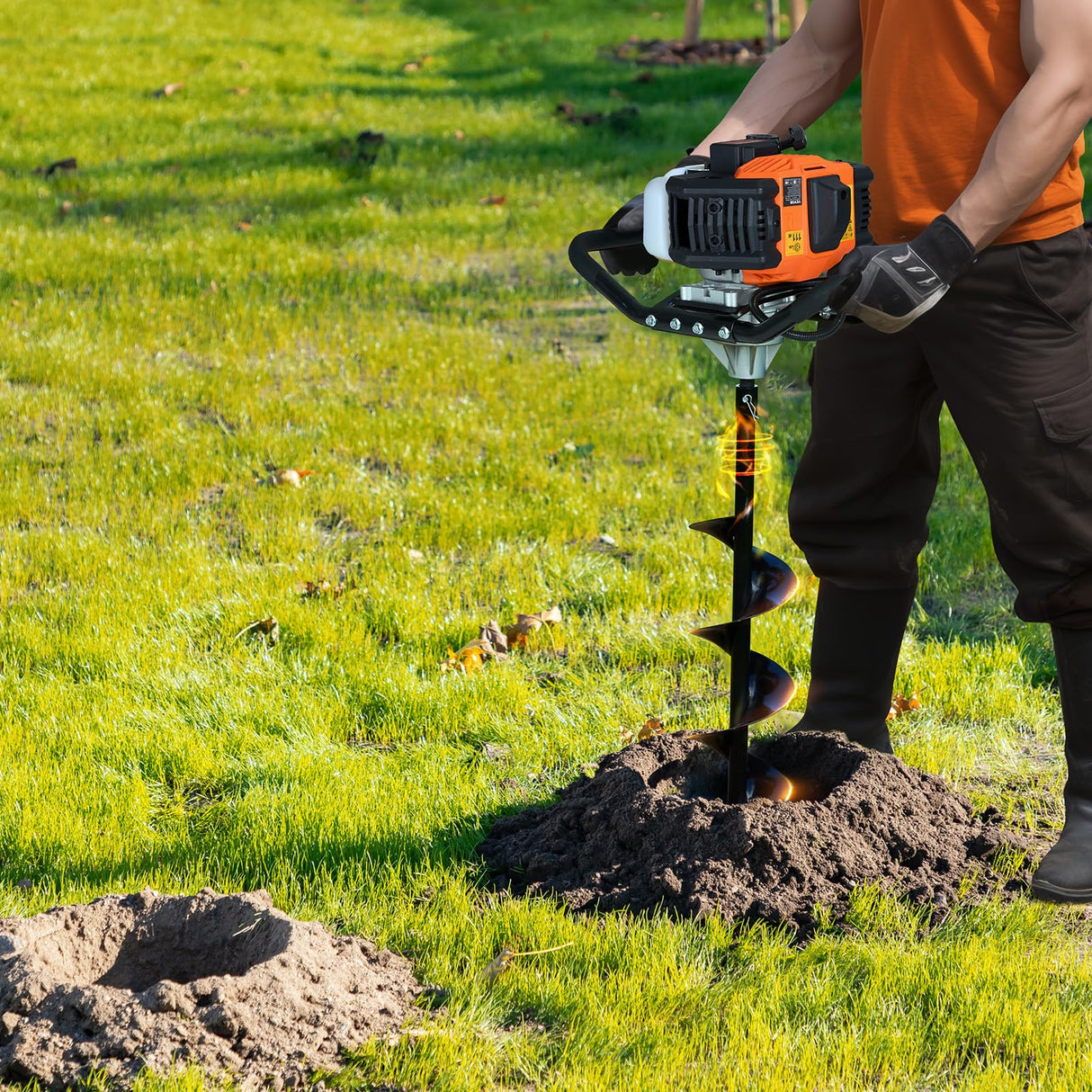 VEVOR 1450 W Perforadora de Postes a Gasolina de 52 cc Excavadora de Postes a Gas con Brocas de 150 y 250 mm y 3 Varillas de Extensión para Postes de Cercas Y Plantas de Jardín, Naranja y Negro