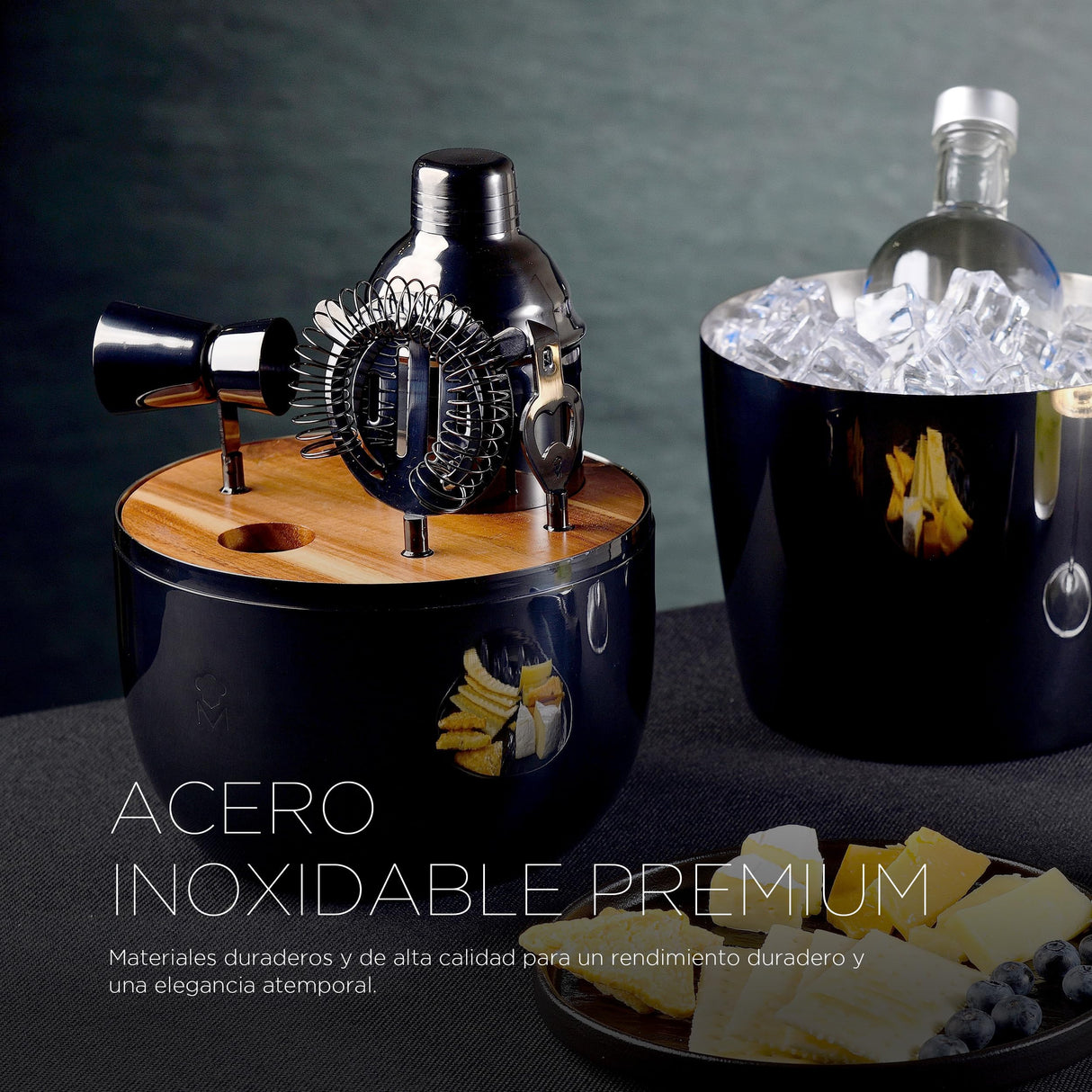 MasterPRO The Drop - Juego de coctelería de 6 Piezas de diseño en Acero Inoxidable - Elegante, Duradero y Multifuncional - Idea de Regalo Ideal (Navidad, Pascua, Boda) - Caja de Regalo incluida