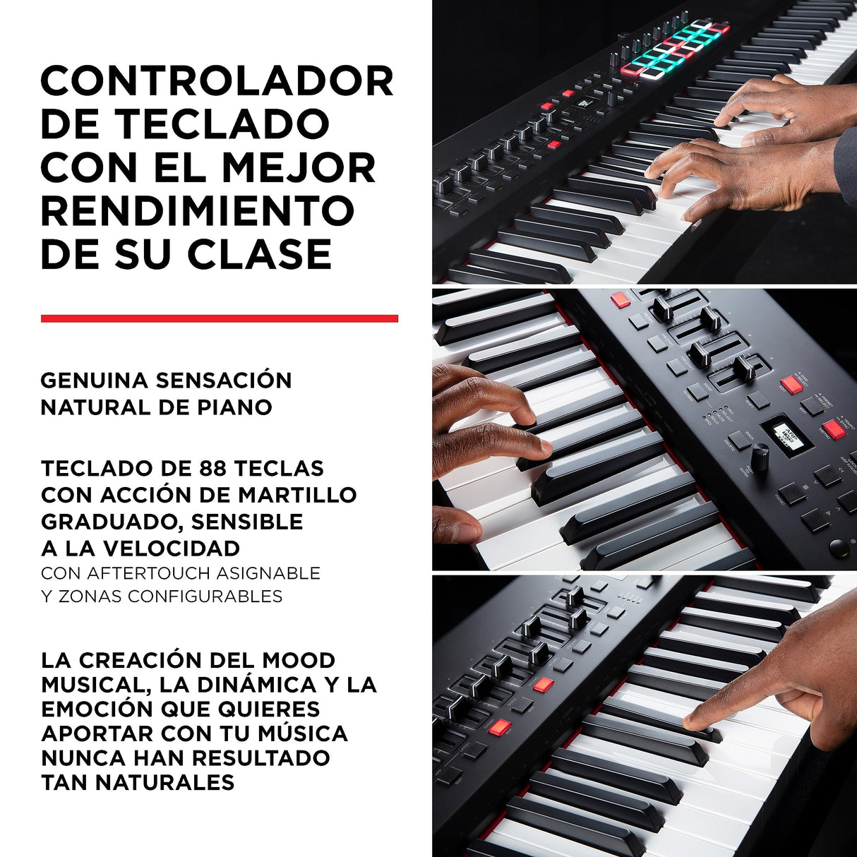 M-Audio Hammer 88 Pro – Teclado controlador MIDI USB con 88 teclas ponderadas de acción martillo, pads de ritmos, controles asignables MIDI y software
