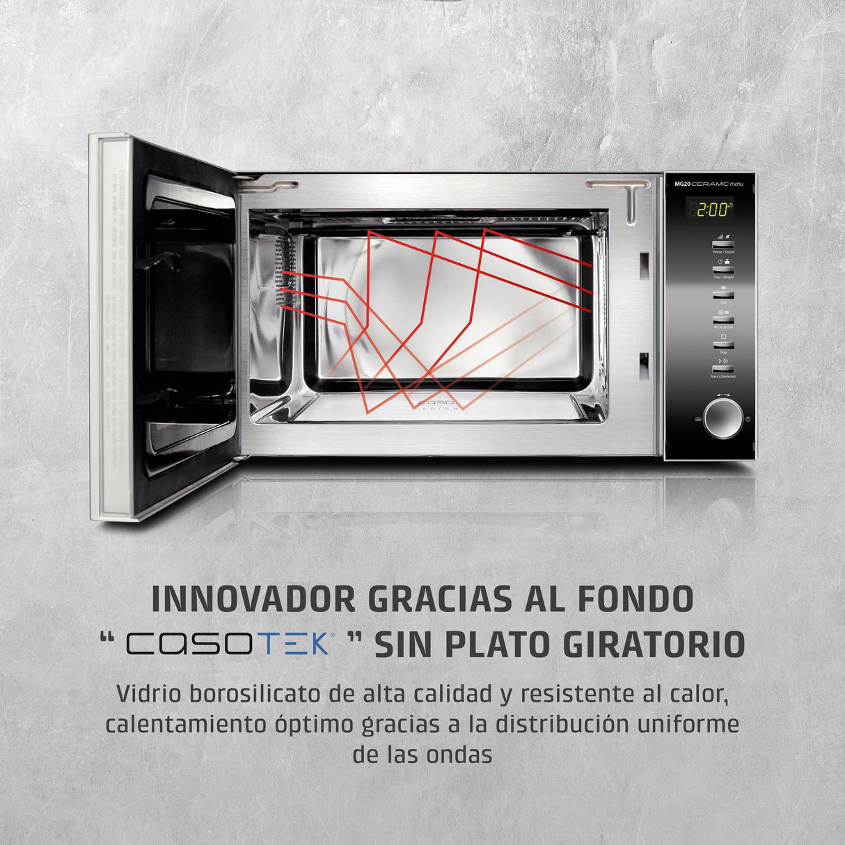 Caso MG20C Encimera 20L 800W Negro, Acero inoxidable - Microondas (Encimera, 20 L, 800 W, Botones, Giratorio, Negro, Acero inoxidable, 1000 W)