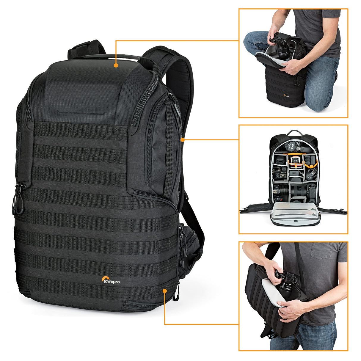 Lowepro Element MII Camera, Trípode de viaje de aluminio con cabezal de bola para cámaras compactas, CSC, DSLR y mochila ProTactic 450AW II para cámaras profesionales, drones, creadores de contenido