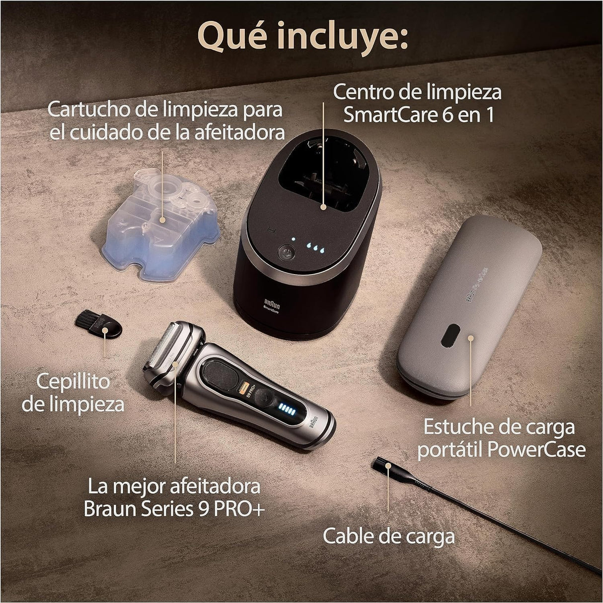 Braun Series 9 Pro+ Afeitadora Eléctrica Hombre, Máquina de Afeitar Barba y Centro De Limpieza SmartCare, PowerCase, En Seco Y En Mojado, 9577cc, Plata