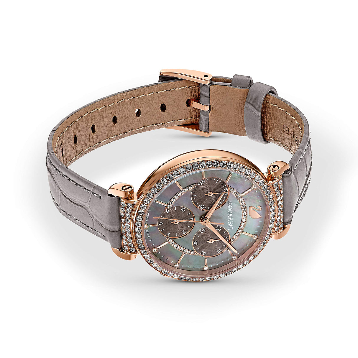 Swarovski Reloj Passage Chrono, Correa de Piel, Gris, Pvd Tono Oro Rosa