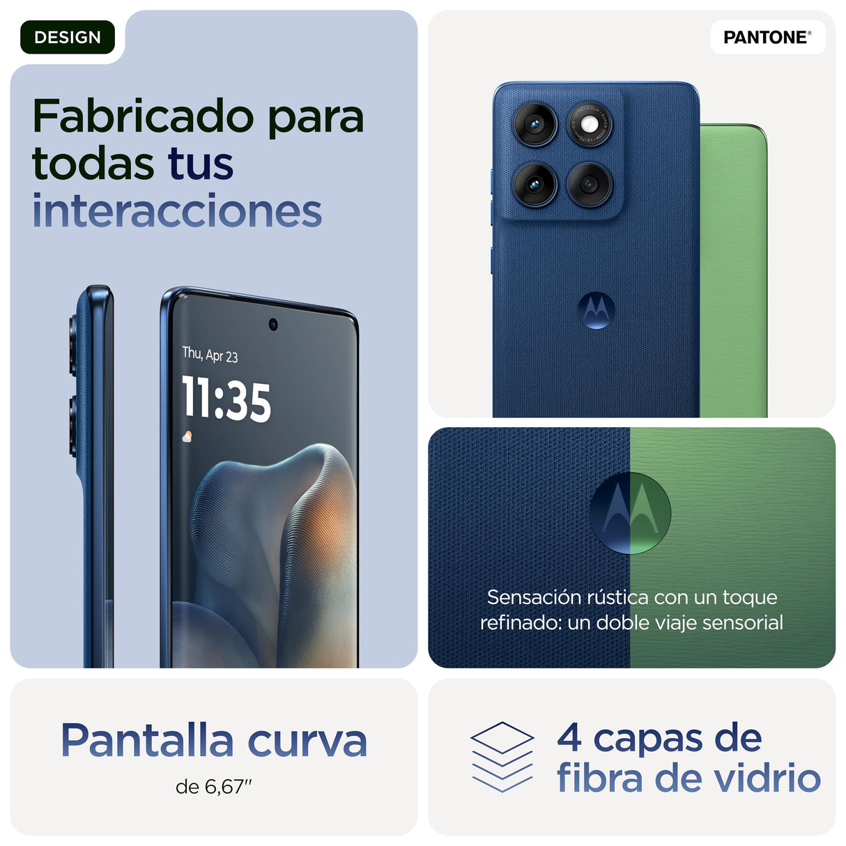Motorola Edge 60 24GB (8GB+16GB RAM Boost)/512GB Gibraltar Sea, Pantalla Super HD de 6,67”con Cuatro Bordes curvos, Cámara Sony LYTIA™ 700C de 50MP, Moto ai, Durabilidad Militar, Batería 5200 mAh