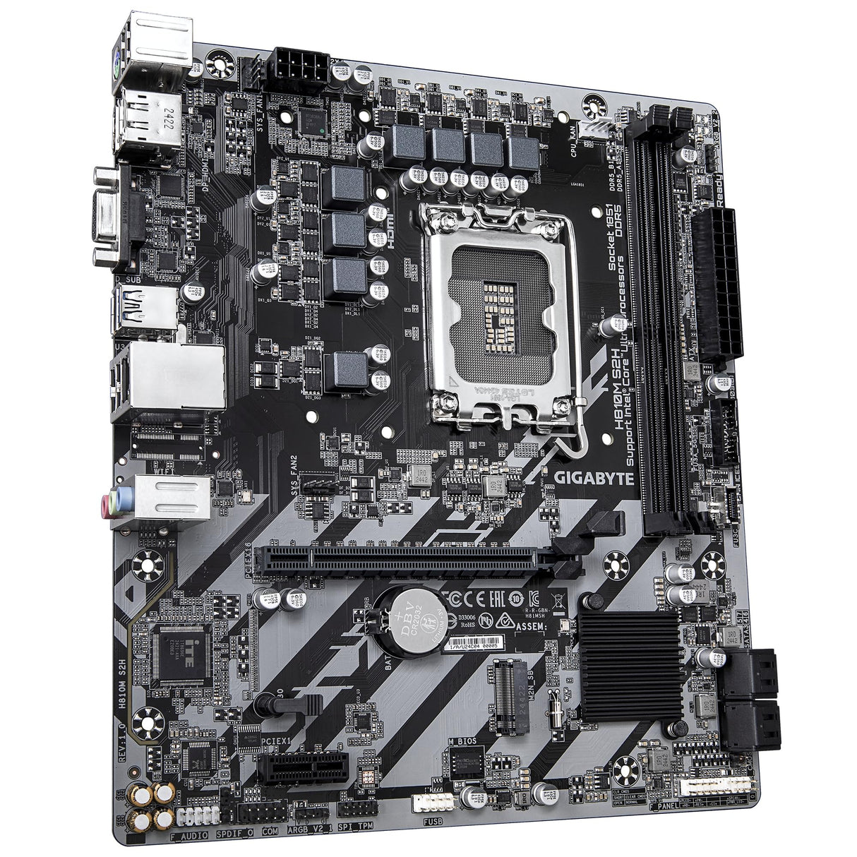 GIGABYTE H810M S2H Placa Base - Procesadores Intel Core Ultra (Serie 2), VRM de 4+1+2 Fases, hasta 6400 MHz DDR5, 1xPCIe 4.0 M.2, LAN 1GbE, USB 3.2 Gen 1
